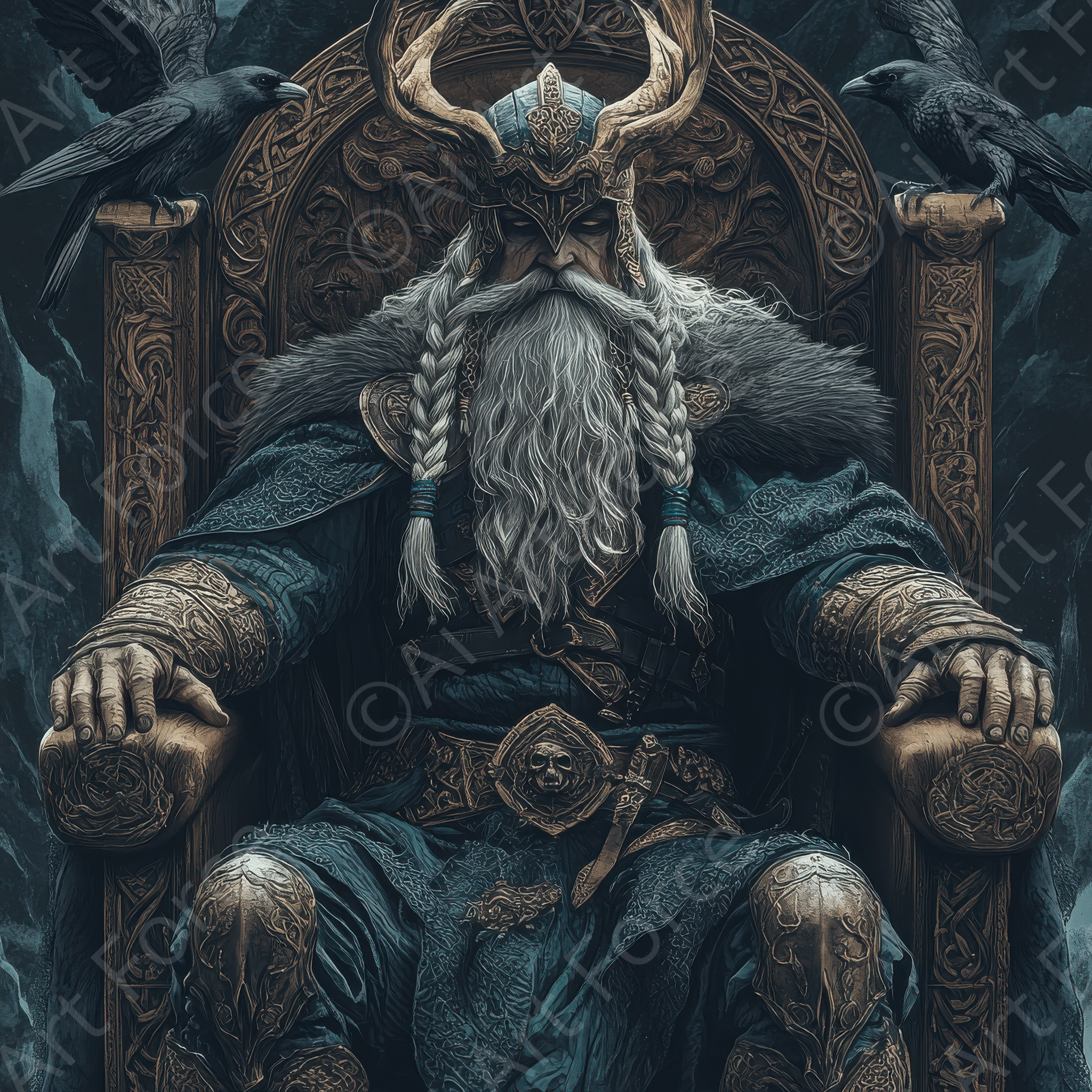 Digital Ai Artwork, of Odin on His Throne 4, ideal for art enthusiasts and collectors.