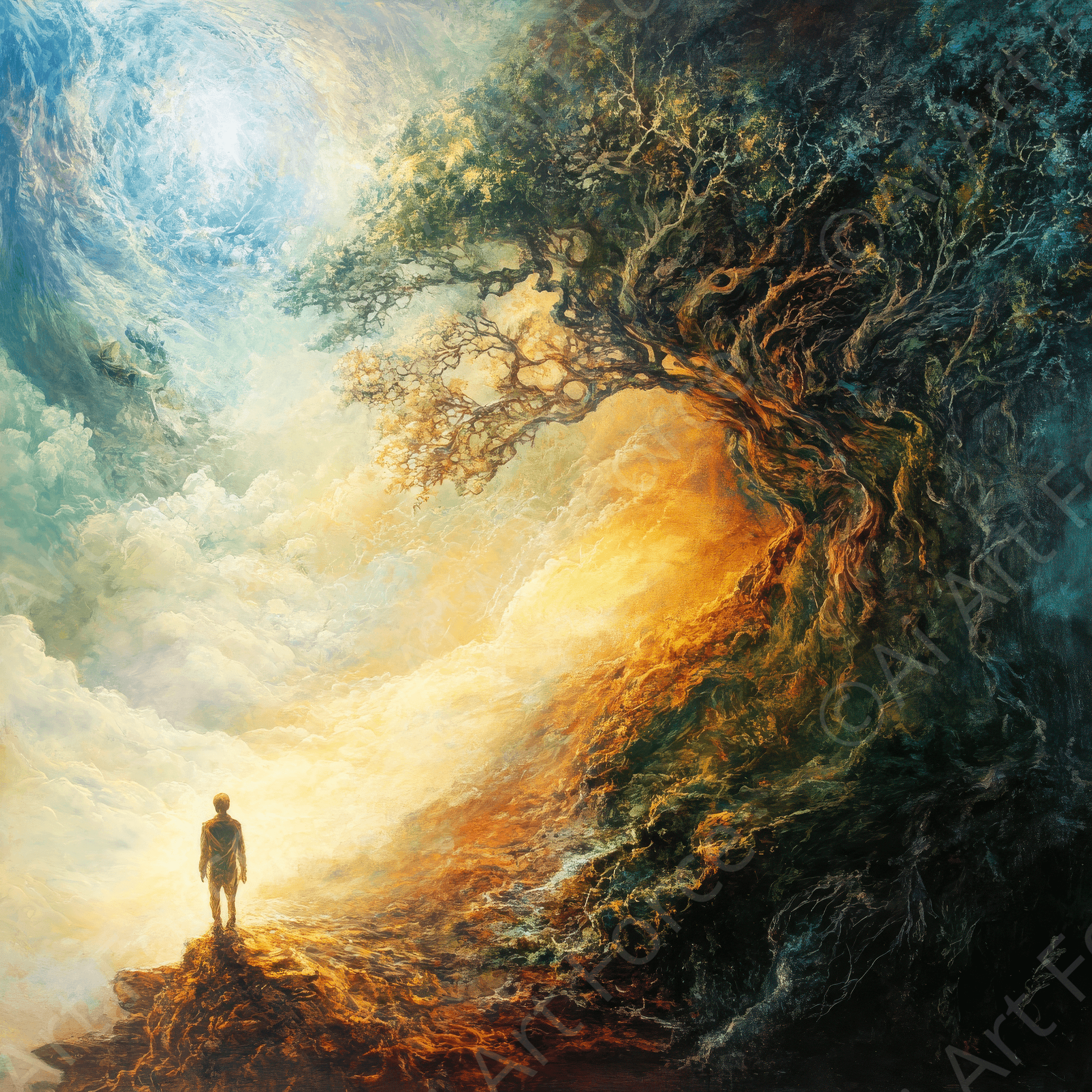 Digital Ai Artwork, of Spiritual and Physical Journeys in Human Life 3, ideal for art enthusiasts and collectors.