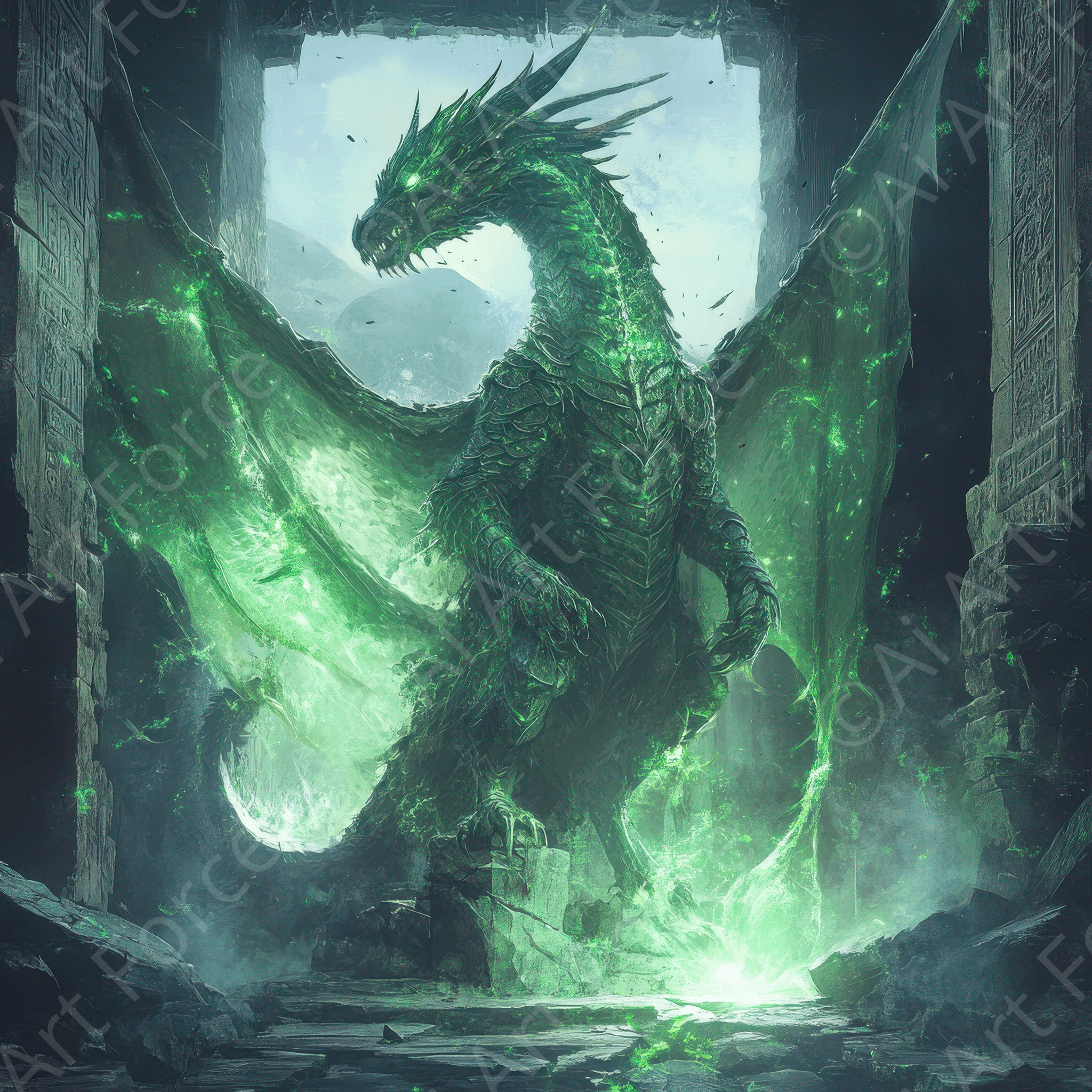 Digital Ai Artwork, of The Enchanted Dragons Lair, ideal for art enthusiasts and collectors.