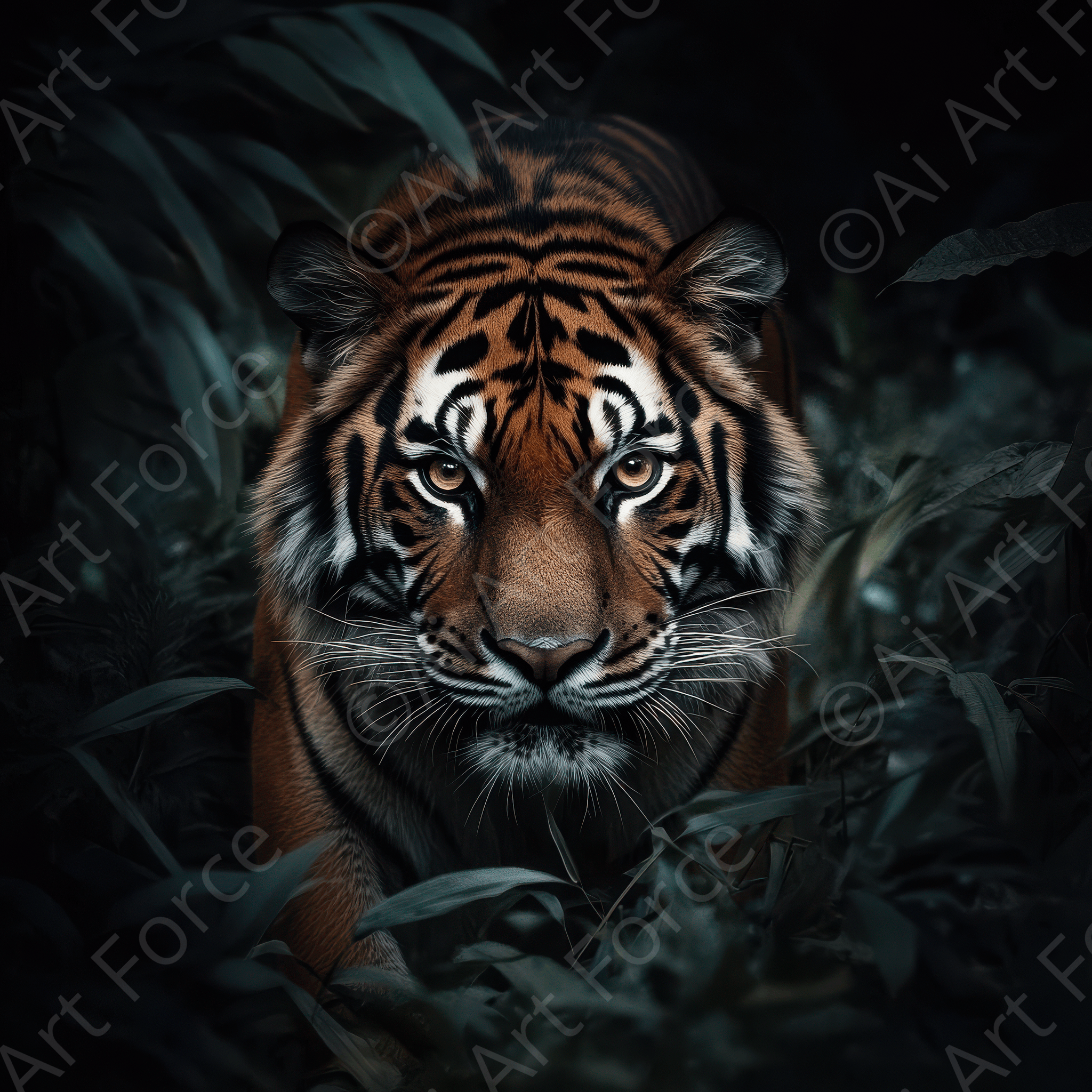 Digital Ai Artwork, of The Majestic Tiger in the Wild, ideal for art enthusiasts and collectors.