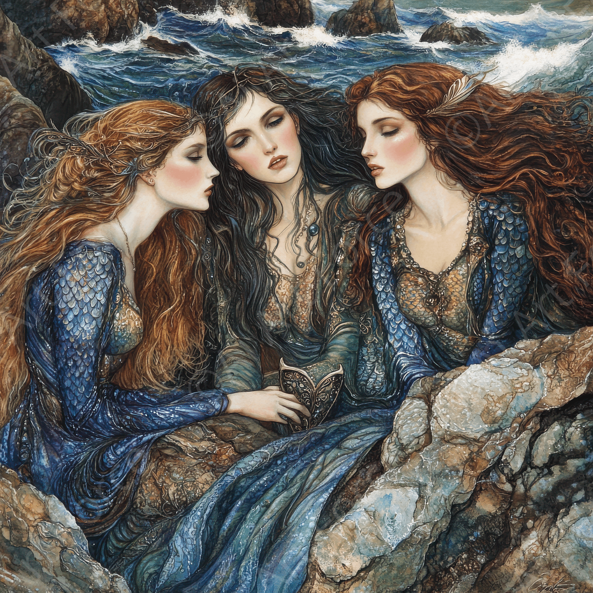 Digital Ai Artwork, of The Sirens Singing on the Rocks 3, ideal for art enthusiasts and collectors.