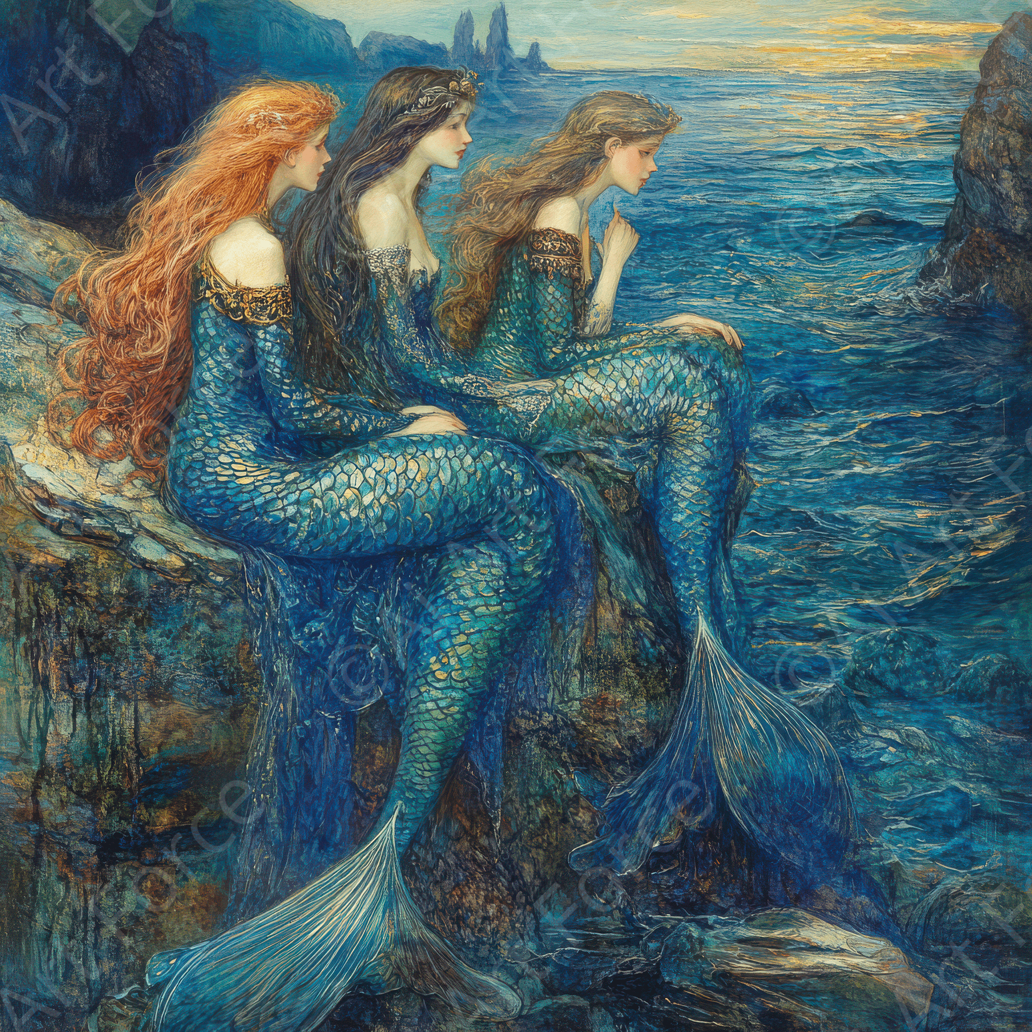 Digital Ai Artwork, of The Sirens Singing on the Rocks 2, ideal for art enthusiasts and collectors.