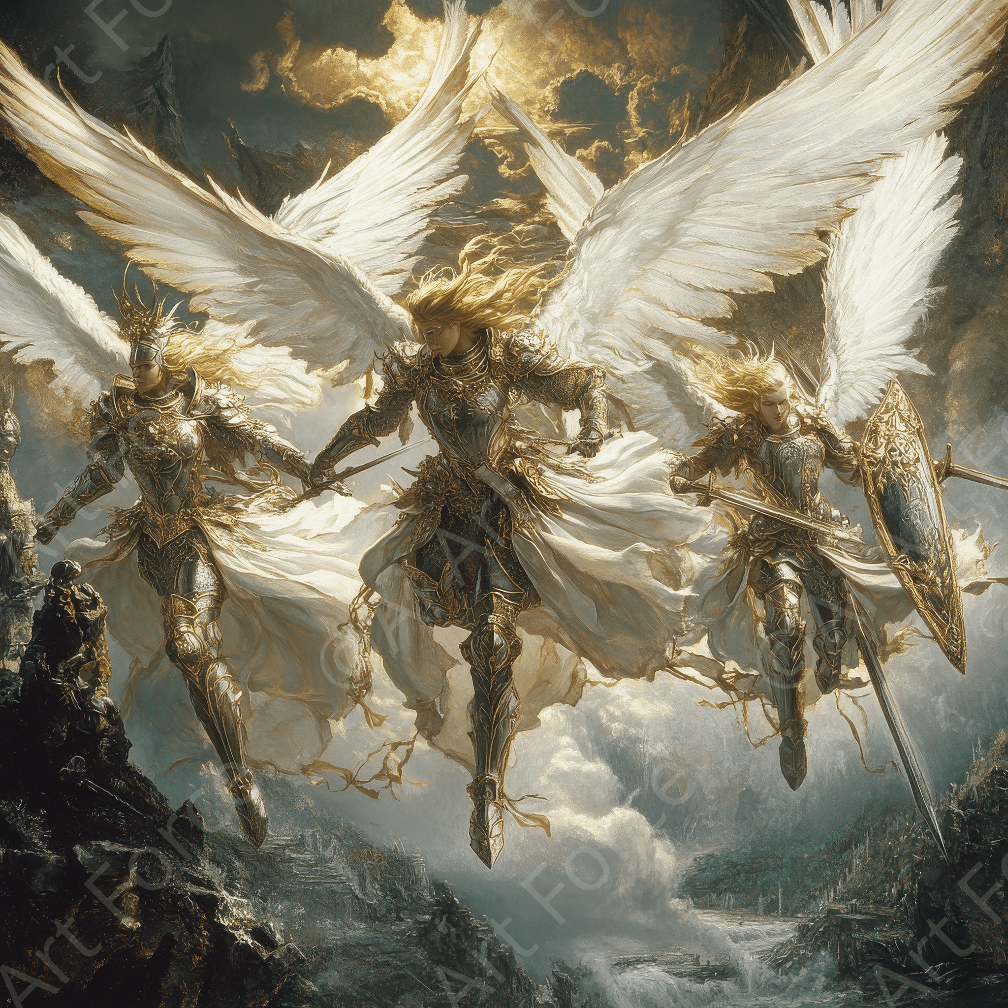 Digital Ai Artwork, of The Valkyries Escorting Fallen Warriors 3, ideal for art enthusiasts and collectors.