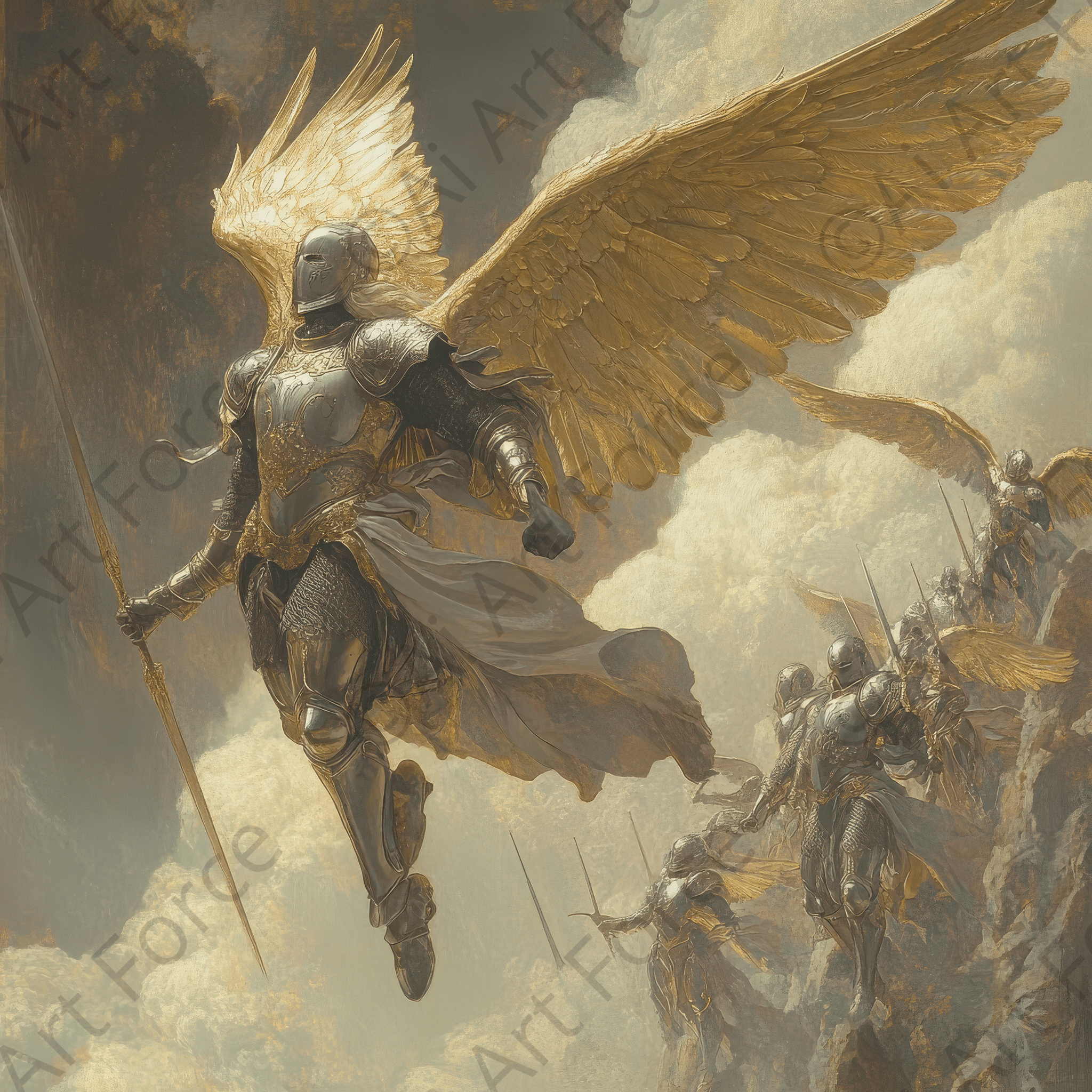 Digital Ai Artwork, of The Valkyries Escorting Fallen Warriors, ideal for art enthusiasts and collectors.