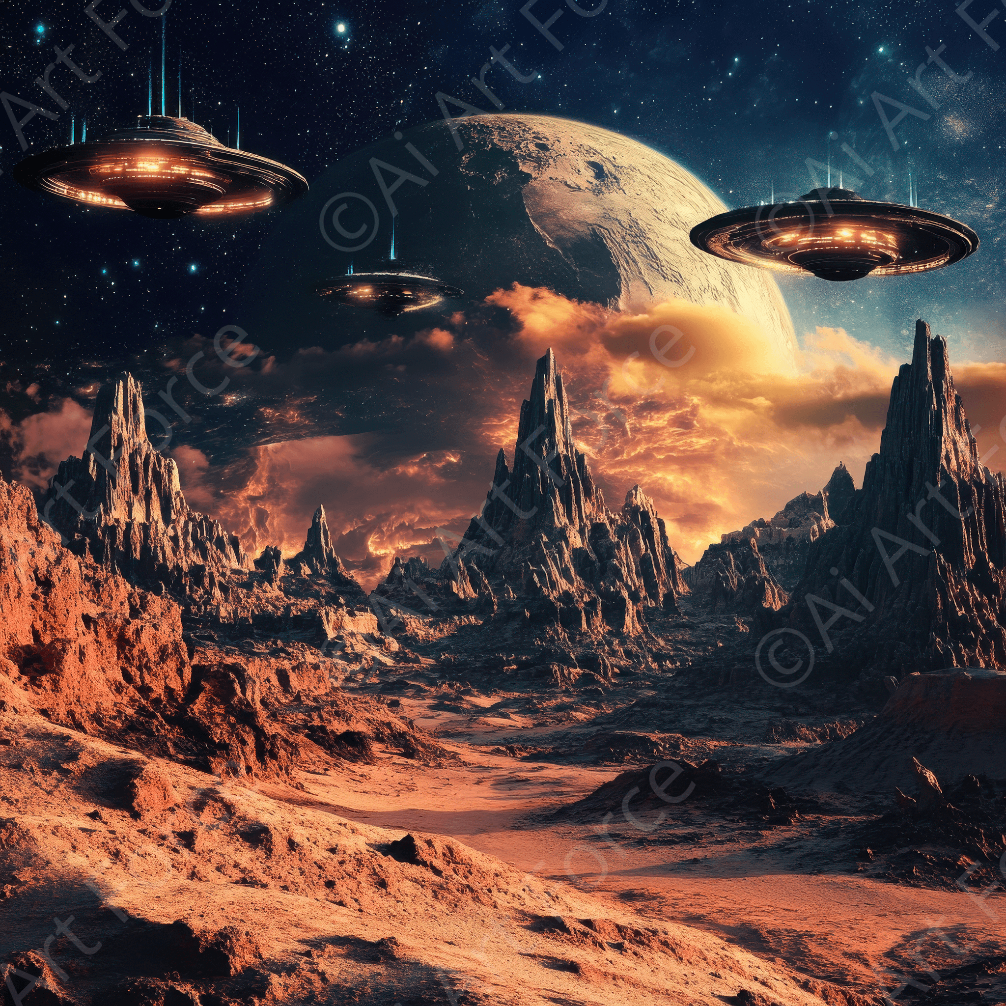 Digital Ai Artwork, of The potential for conflict over extraterrestrial worlds 2, ideal for art enthusiasts and collectors.