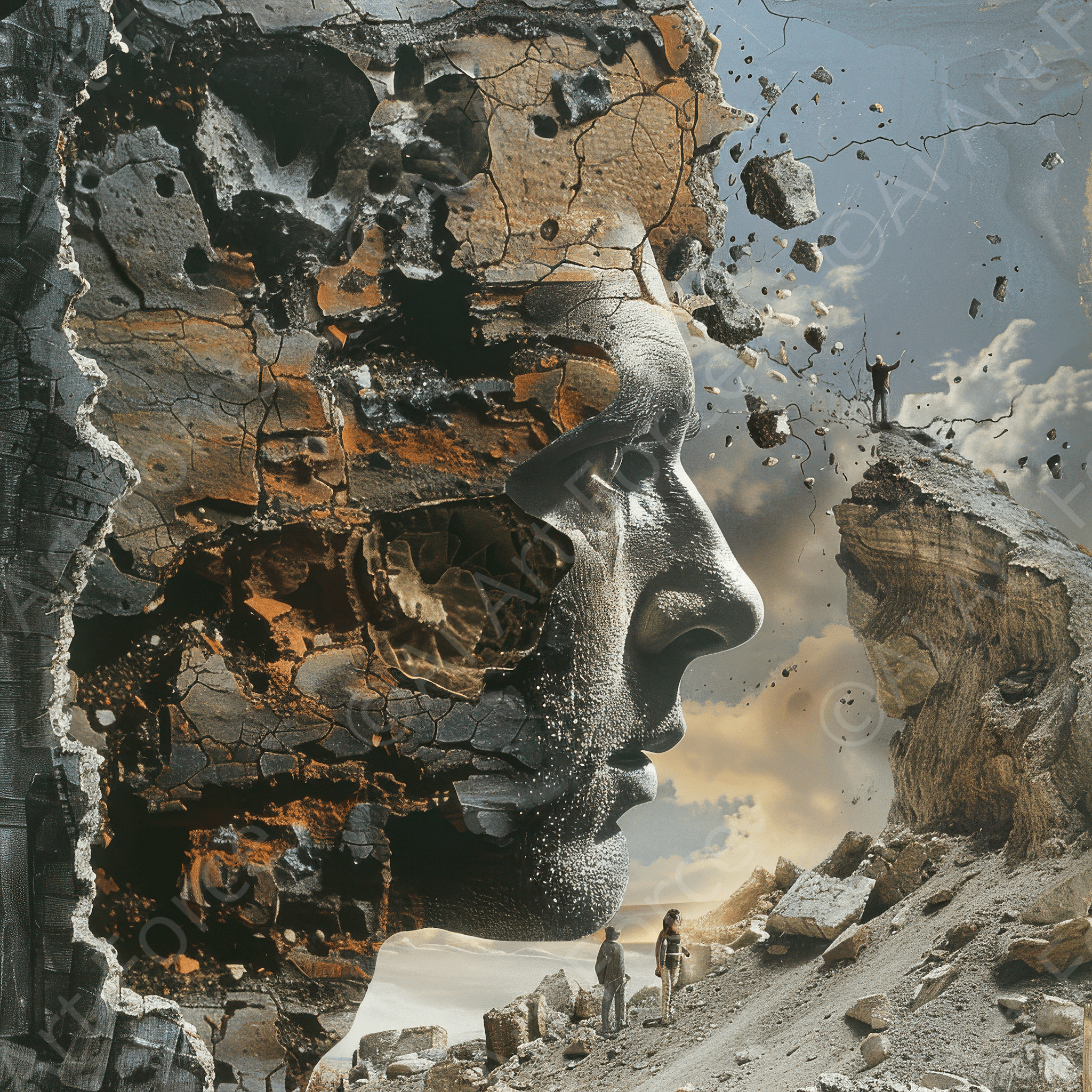 Digital Ai Artwork, of Expresionism man ruling the world according to women 7, ideal for art enthusiasts and collectors.