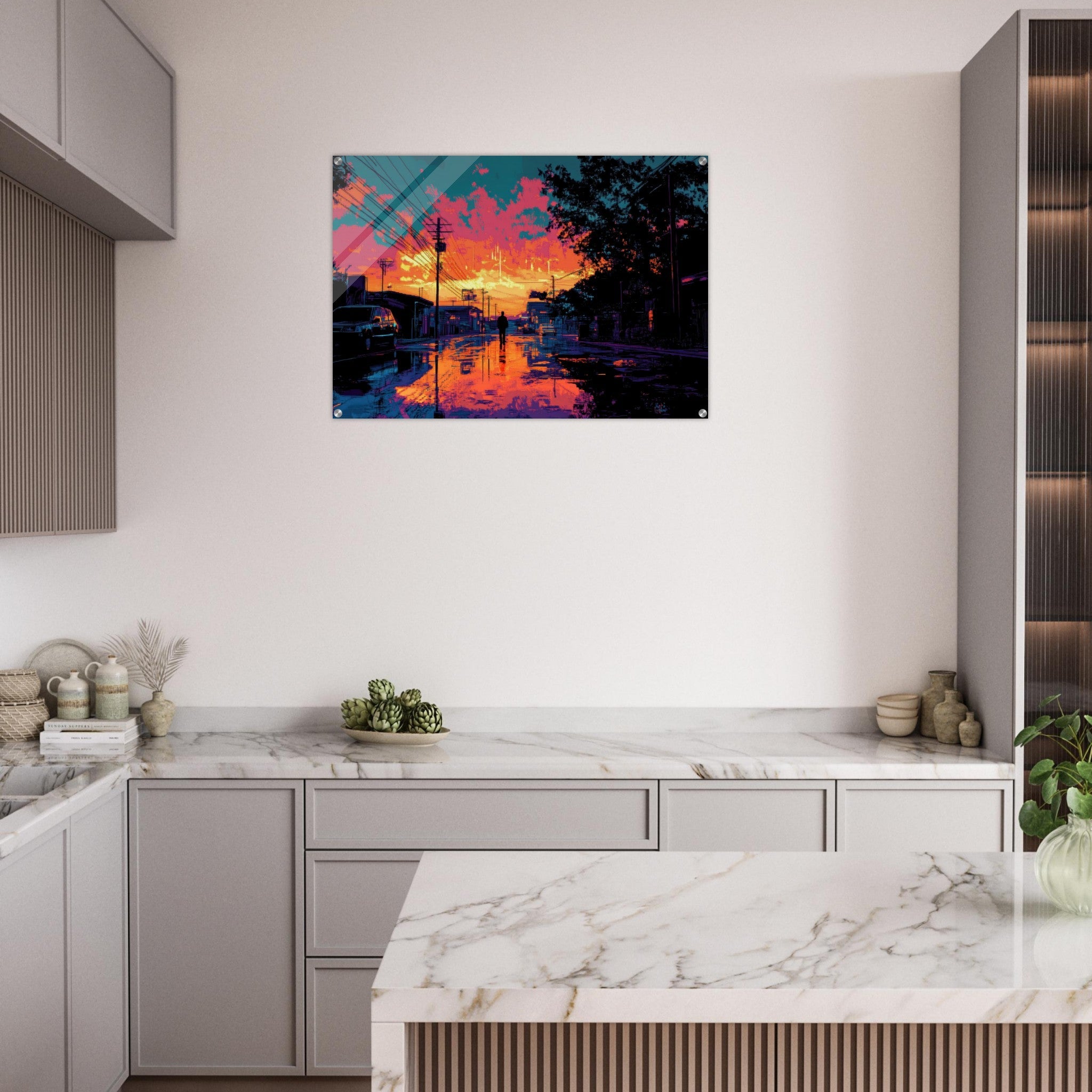 Acrylic Print Landscape - A city where neon lights create impossible rifle 3 - Ai Art Force