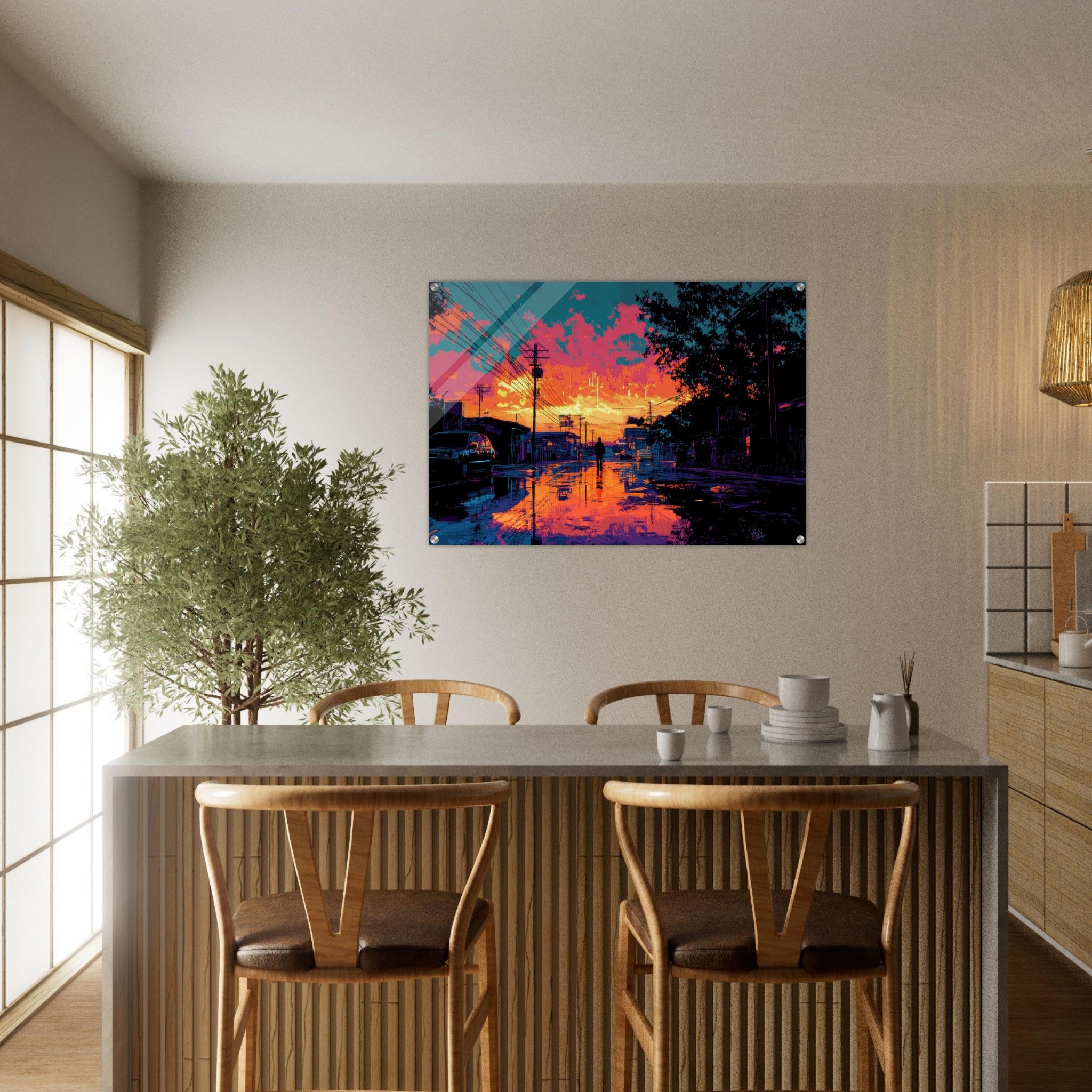 Acrylic Print Landscape - A city where neon lights create impossible rifle 3 - Ai Art Force