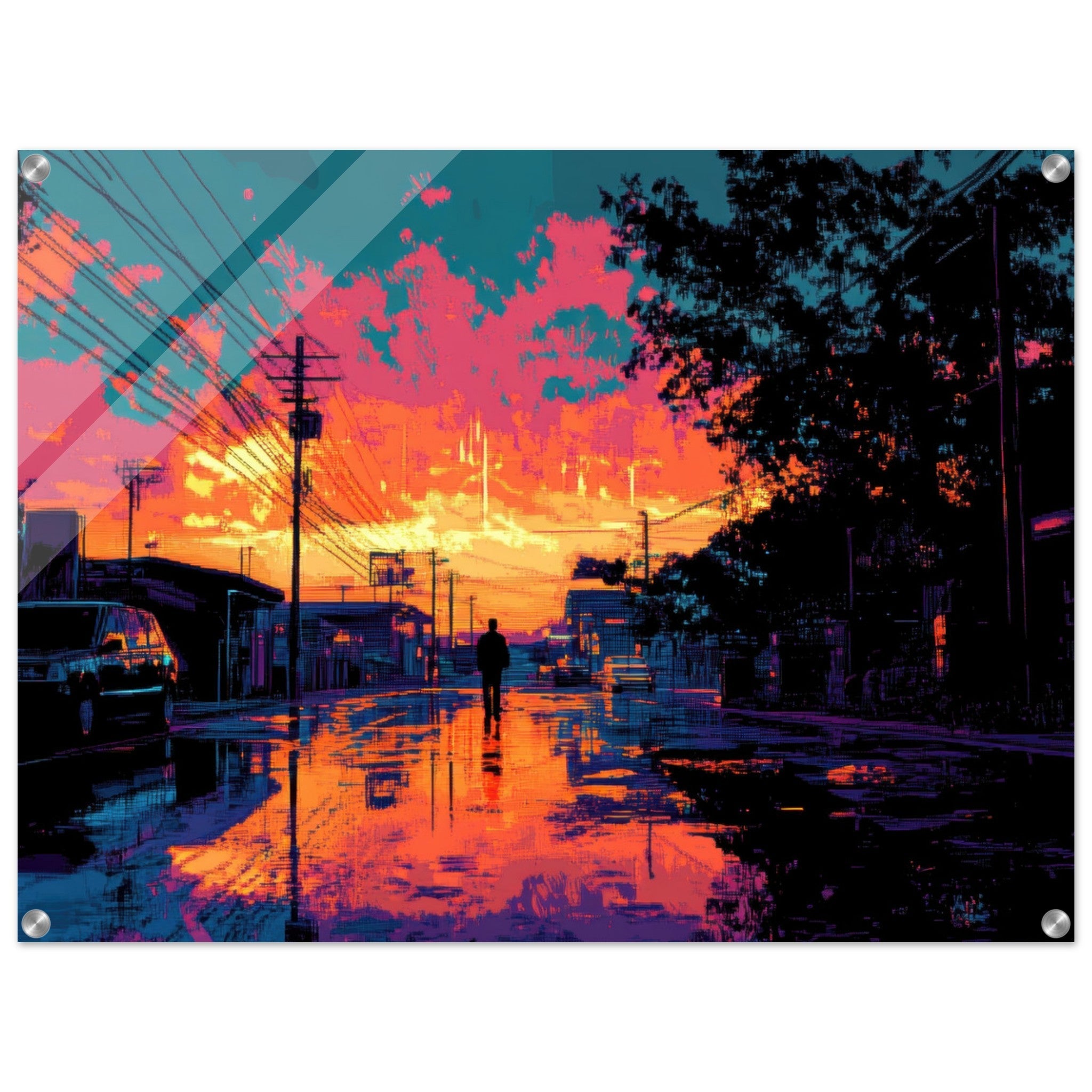Acrylic Print Landscape - A city where neon lights create impossible rifle 3 - Ai Art Force