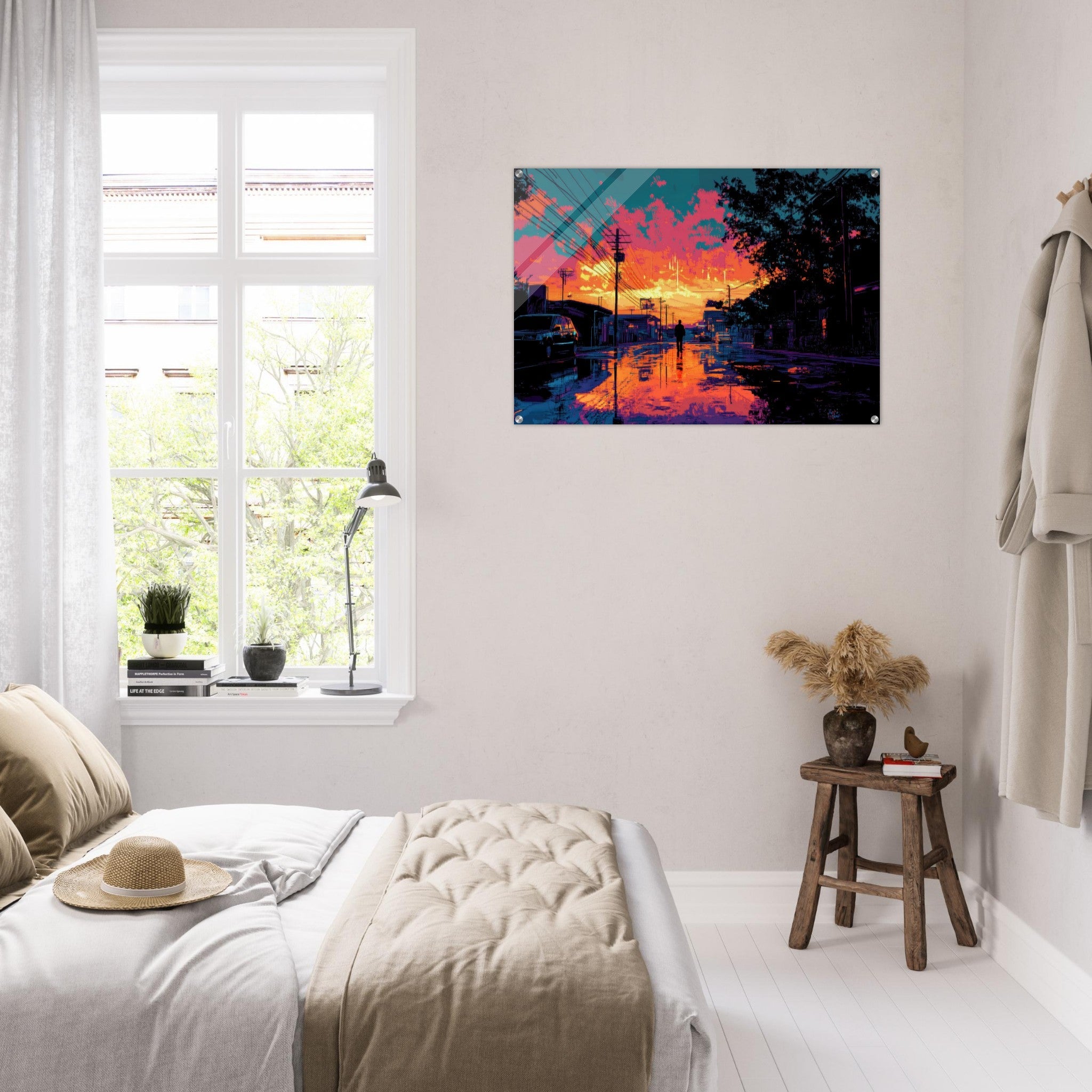 Acrylic Print Landscape - A city where neon lights create impossible rifle 3 - Ai Art Force