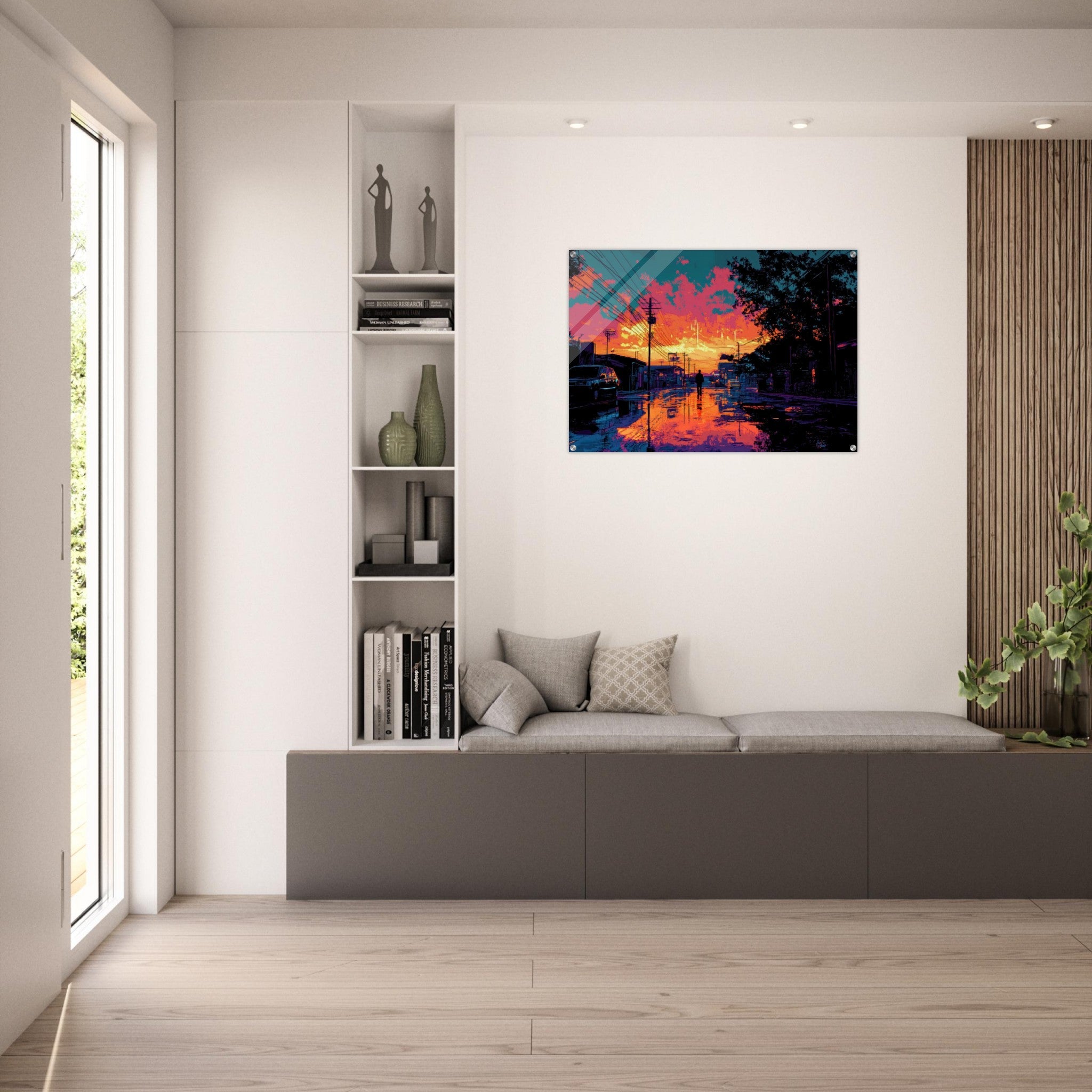 Acrylic Print Landscape - A city where neon lights create impossible rifle 3 - Ai Art Force