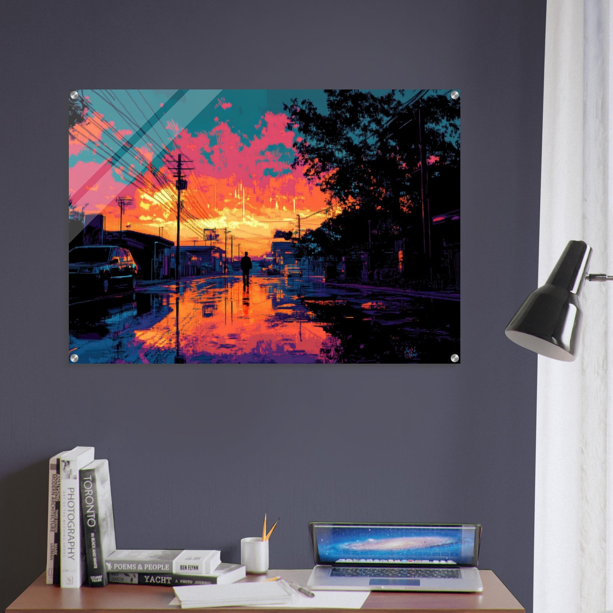 Acrylic Print Landscape - A city where neon lights create impossible rifle 3 - Ai Art Force