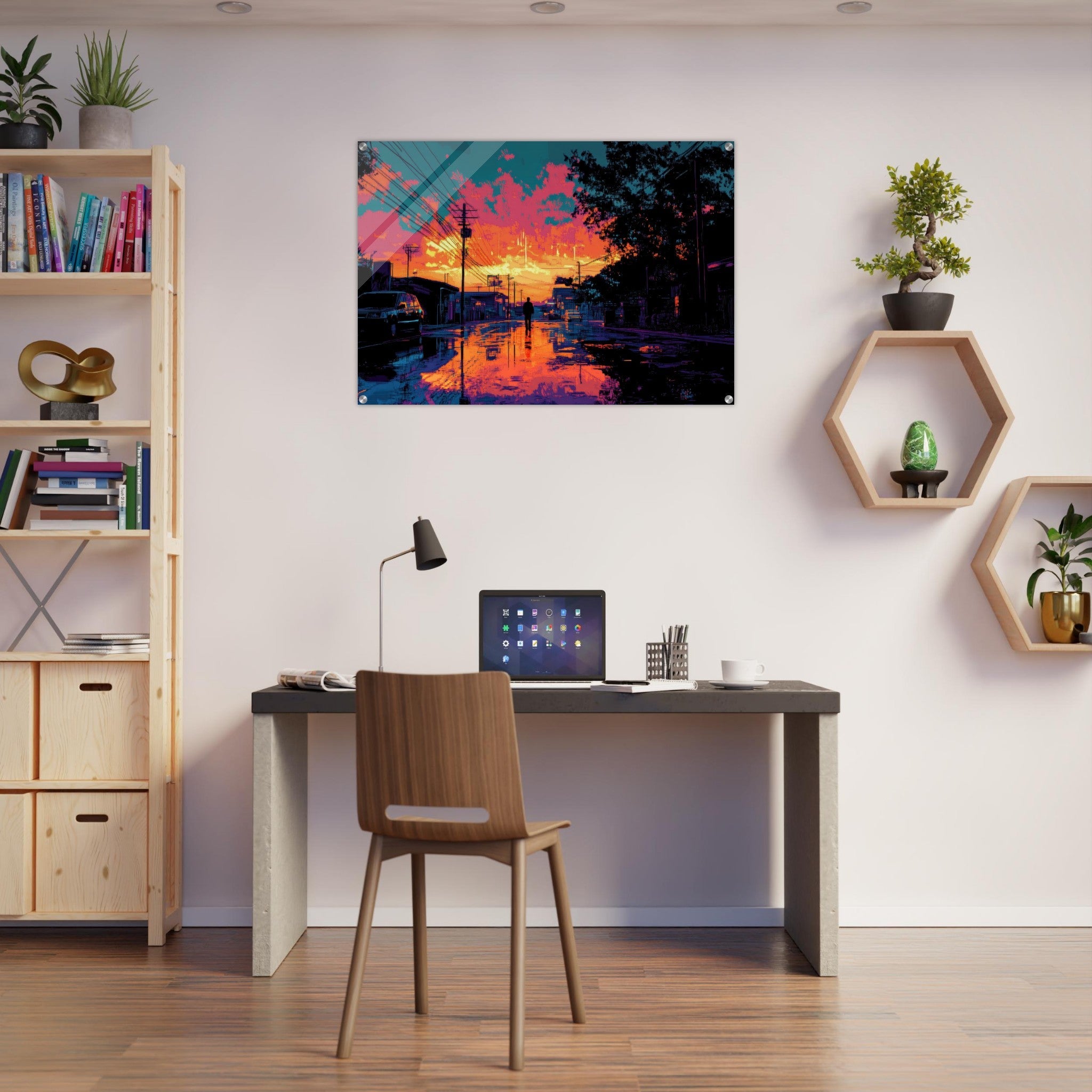 Acrylic Print Landscape - A city where neon lights create impossible rifle 3 - Ai Art Force