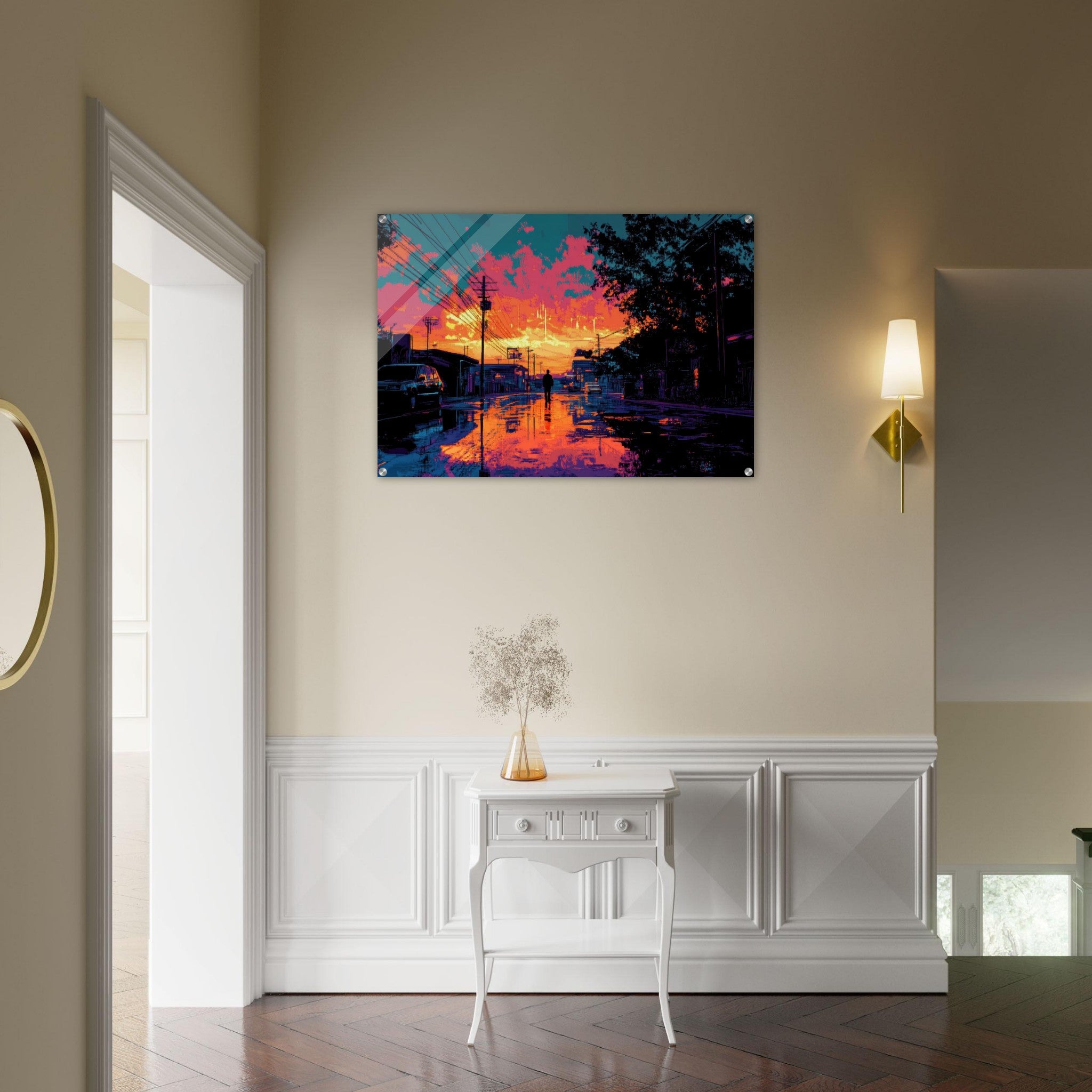 Acrylic Print Landscape - A city where neon lights create impossible rifle 3 - Ai Art Force