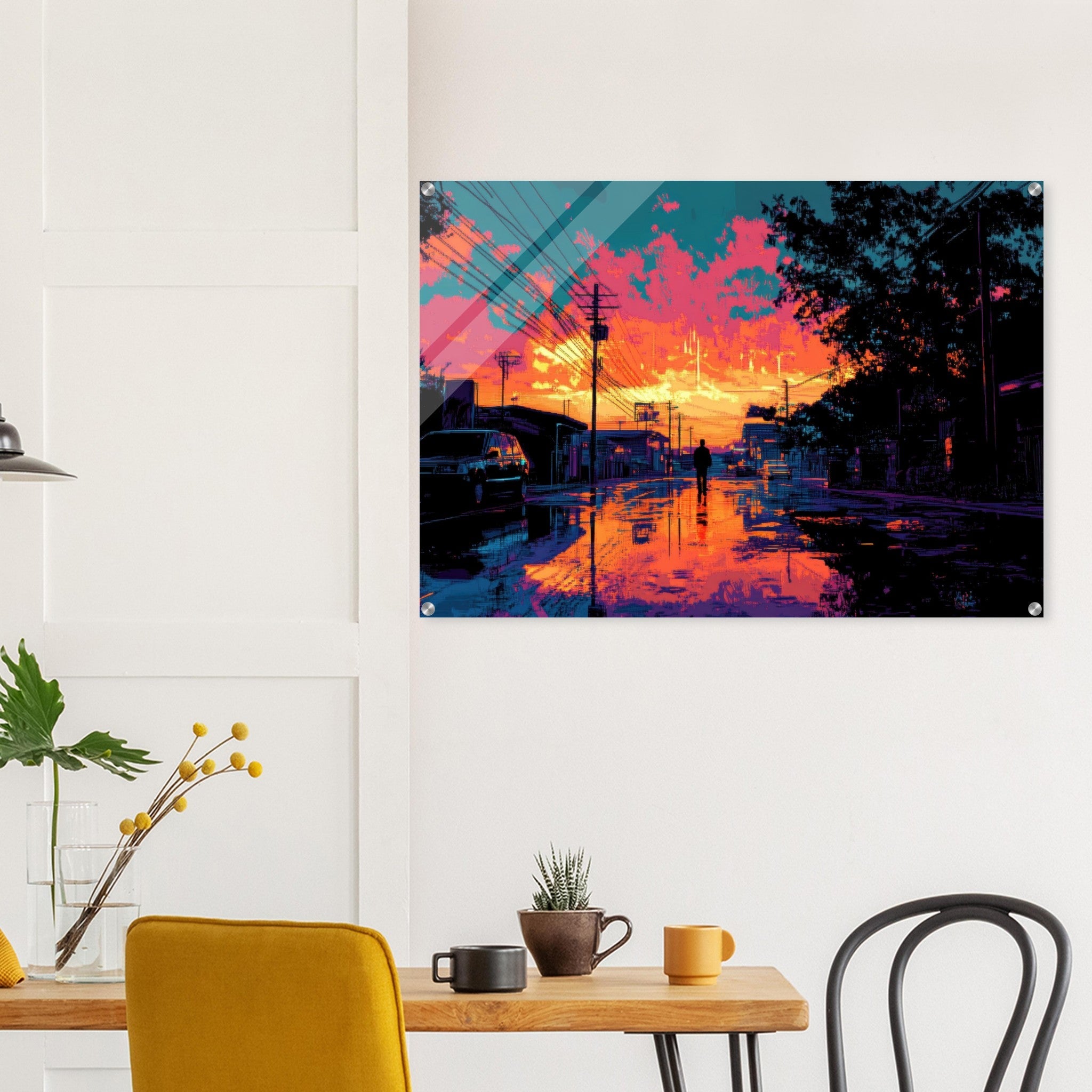 Acrylic Print Landscape - A city where neon lights create impossible rifle 3 - Ai Art Force