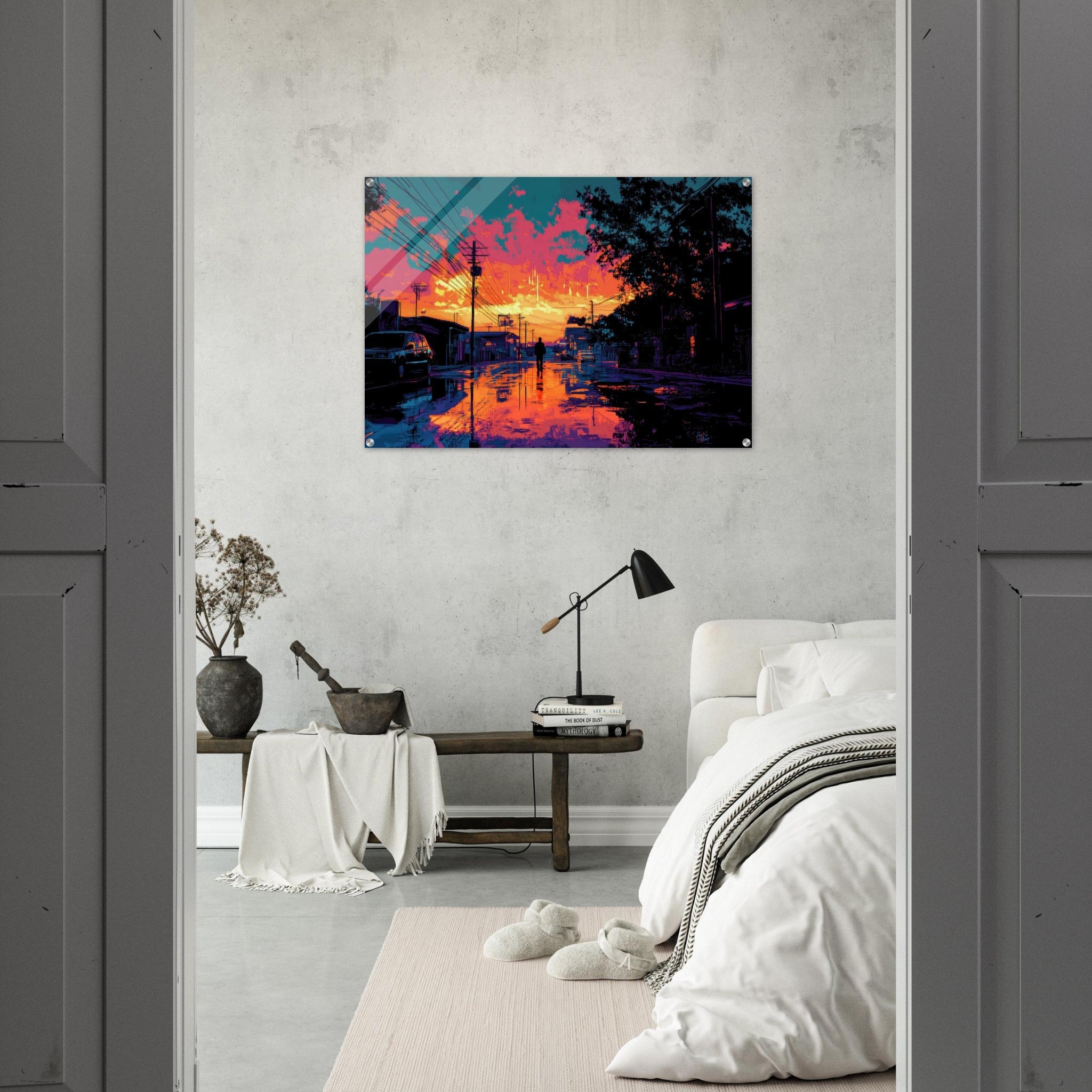 Acrylic Print Landscape - A city where neon lights create impossible rifle 3 - Ai Art Force