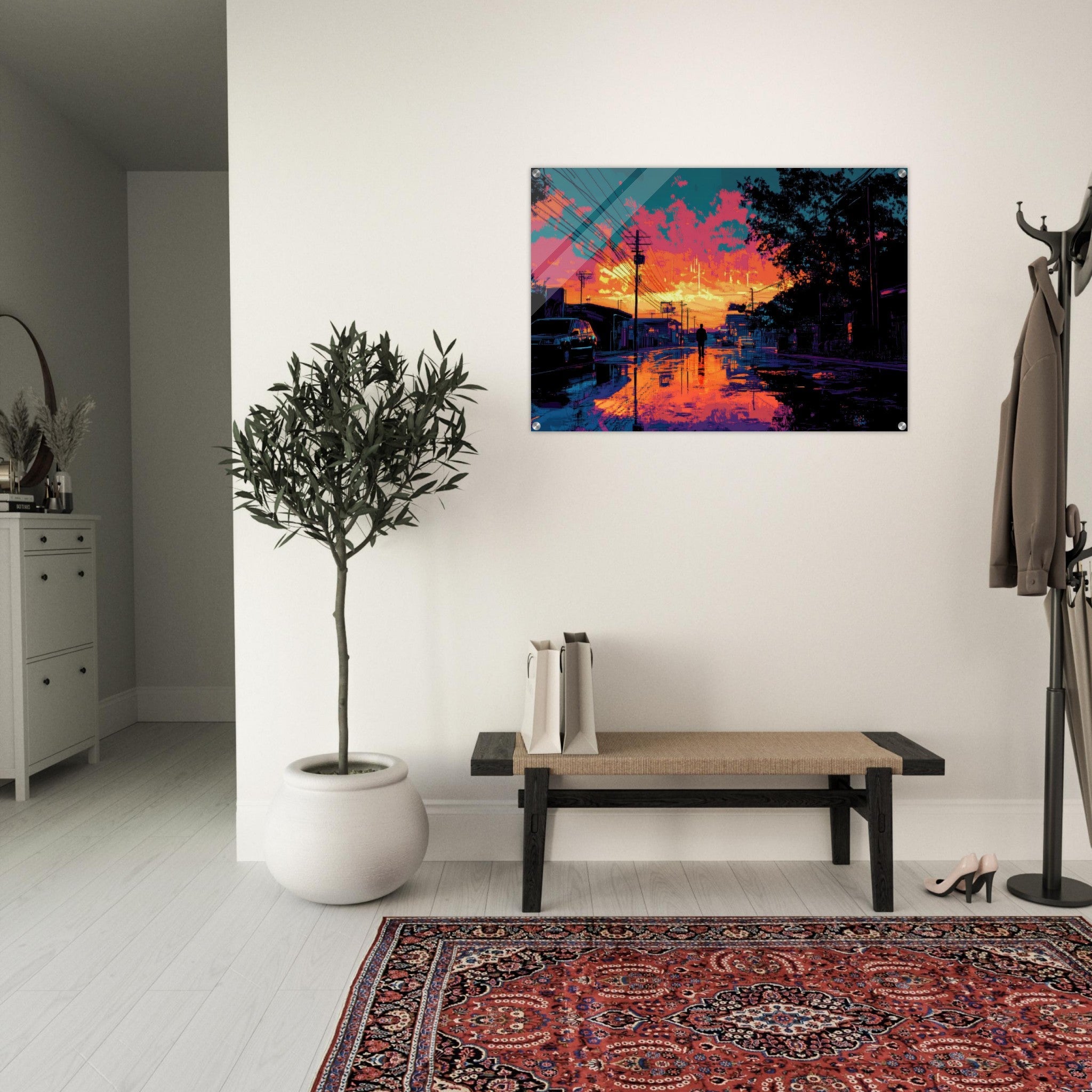 Acrylic Print Landscape - A city where neon lights create impossible rifle 3 - Ai Art Force