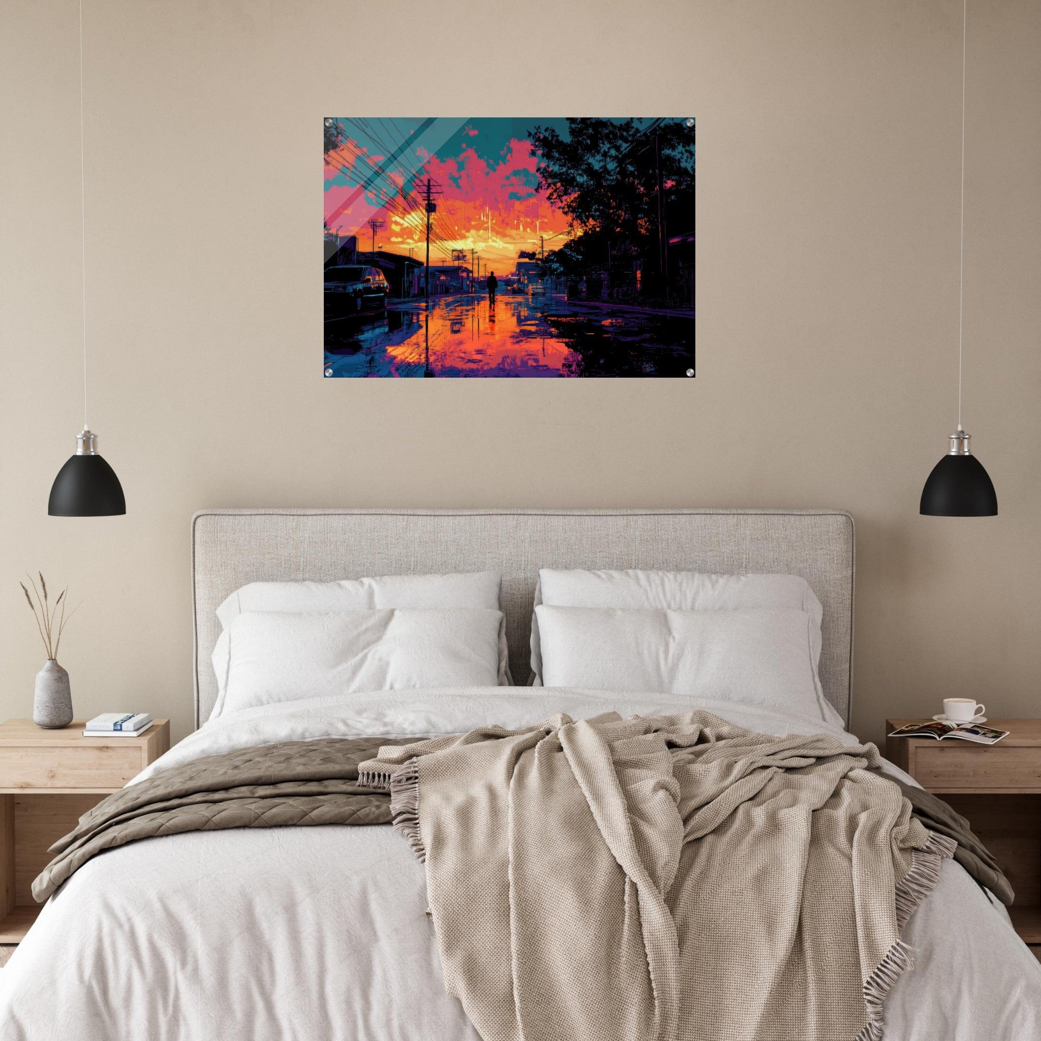 Acrylic Print Landscape - A city where neon lights create impossible rifle 3 - Ai Art Force