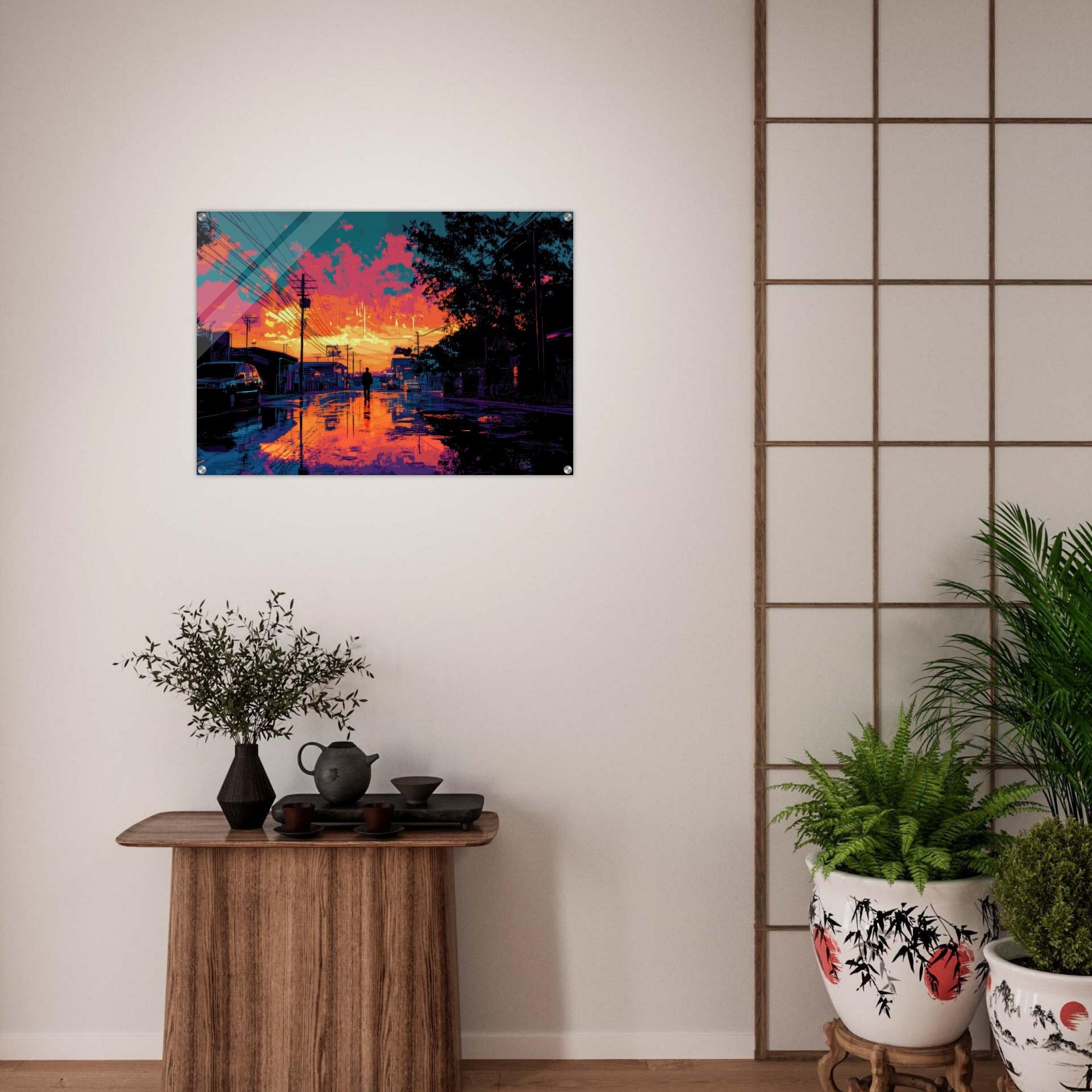 Acrylic Print Landscape - A city where neon lights create impossible rifle 3 - Ai Art Force