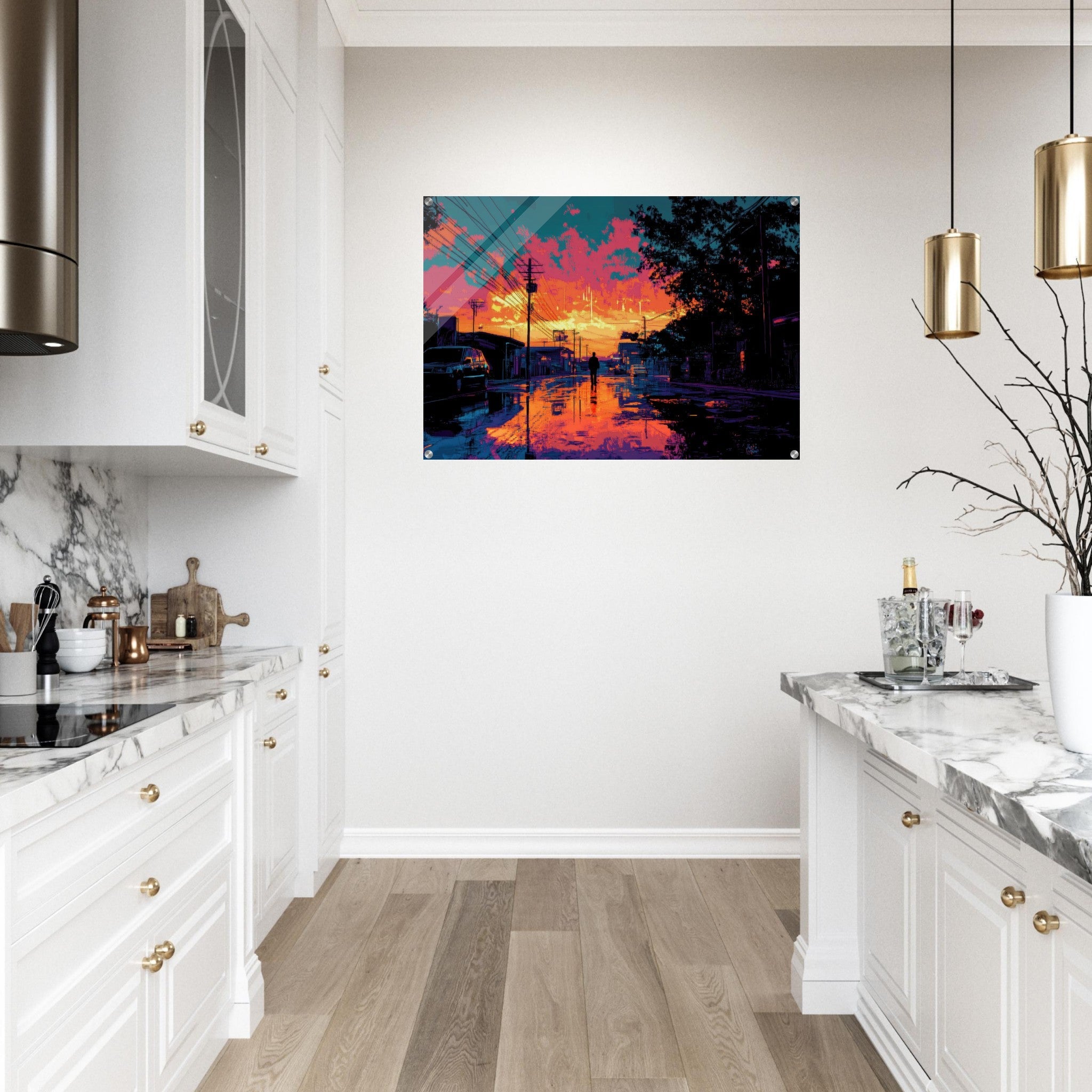 Acrylic Print Landscape - A city where neon lights create impossible rifle 3 - Ai Art Force