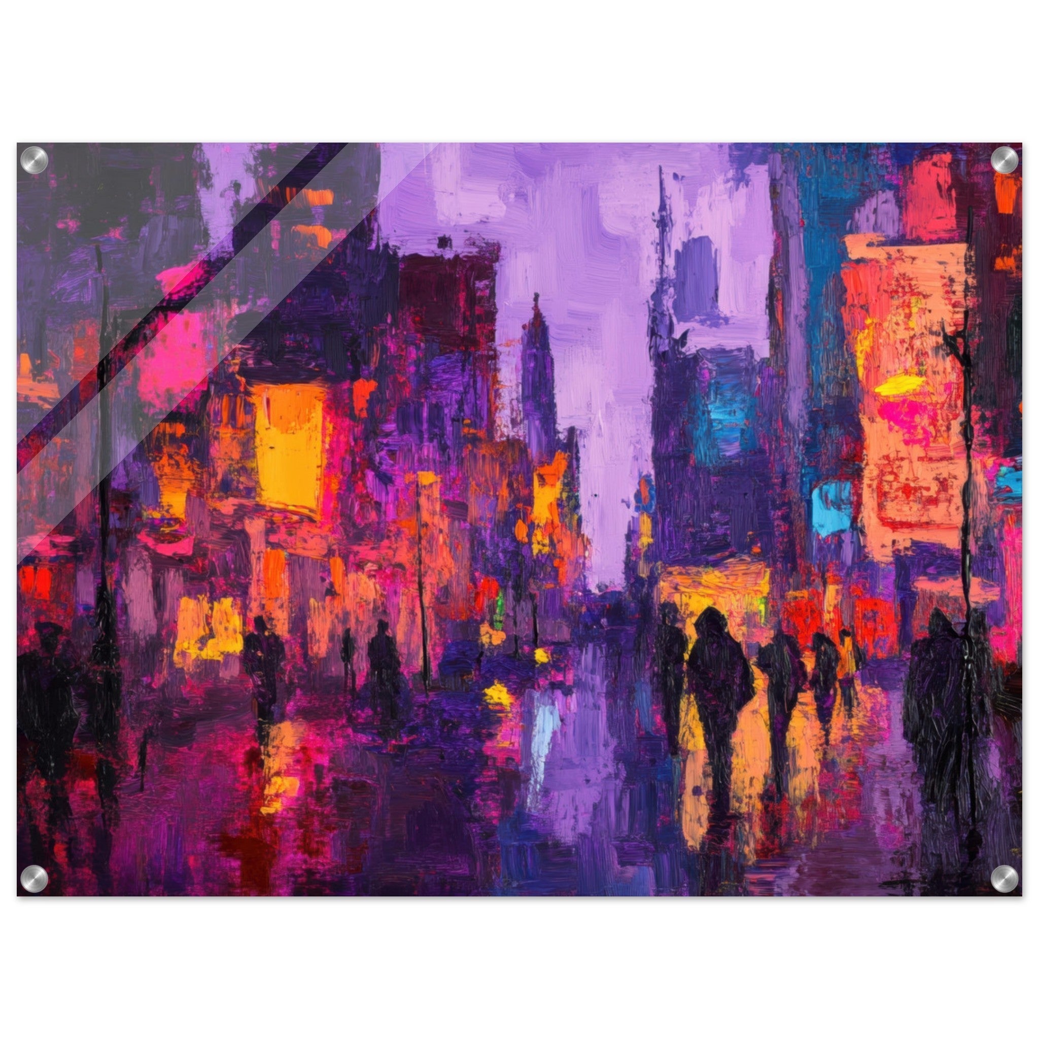 Acrylic Print Landscape - A cityscape bathed in the dim glow of streetligh 3 - Shop Ai Art WebShop - Digital Art online Store