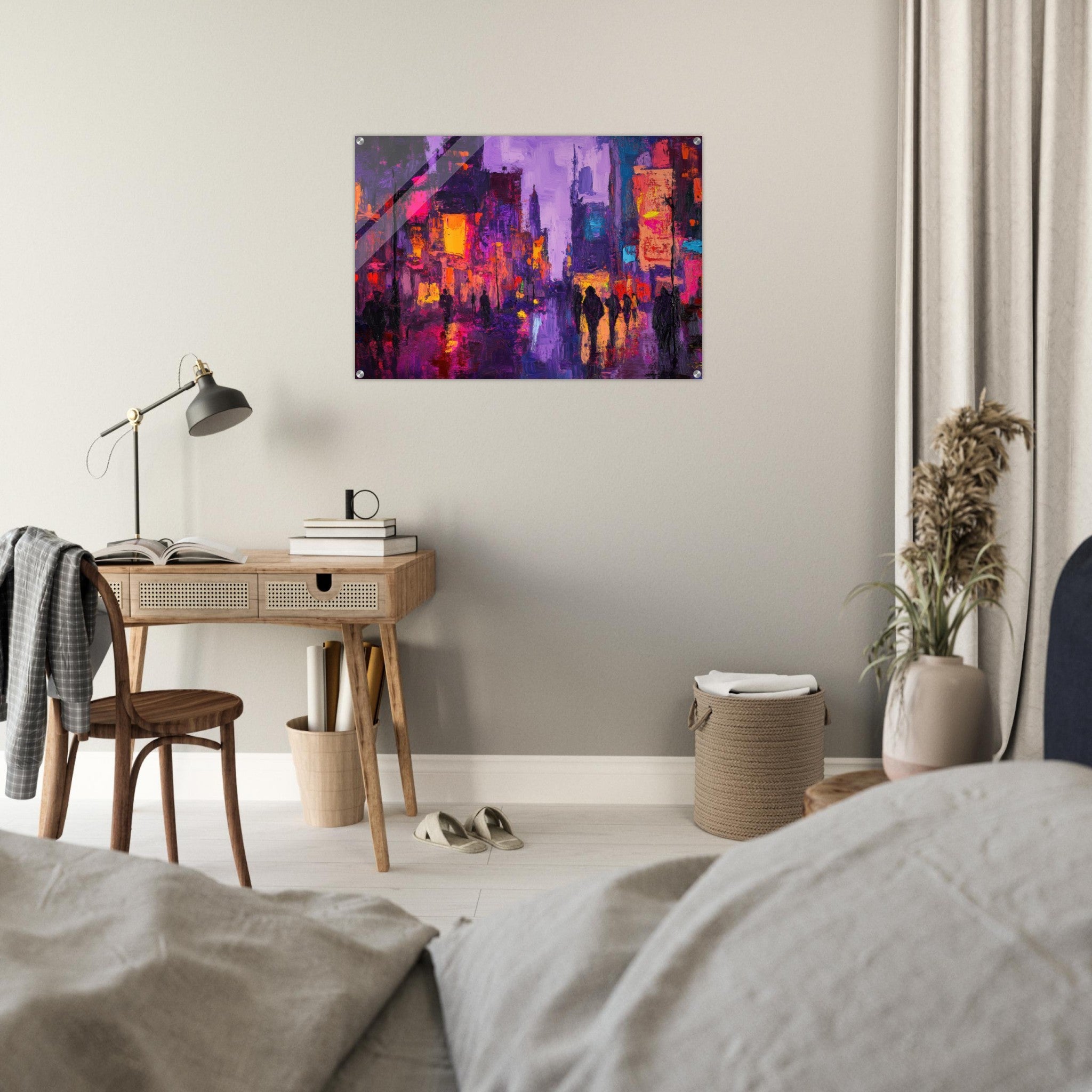 Acrylic Print Landscape - A cityscape bathed in the dim glow of streetligh 3 - Shop Ai Art WebShop - Digital Art online Store