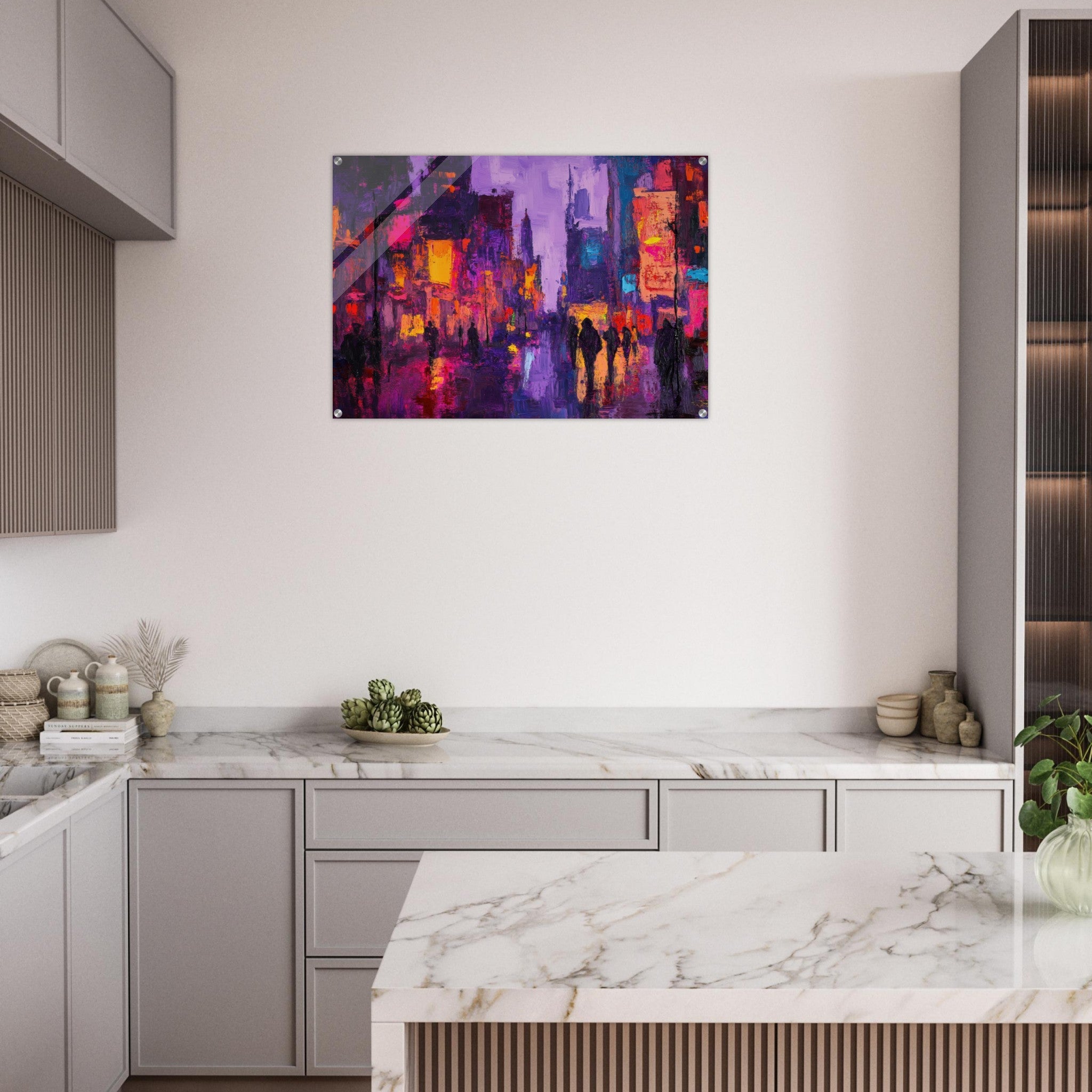 Acrylic Print Landscape - A cityscape bathed in the dim glow of streetligh 3 - Shop Ai Art WebShop - Digital Art online Store