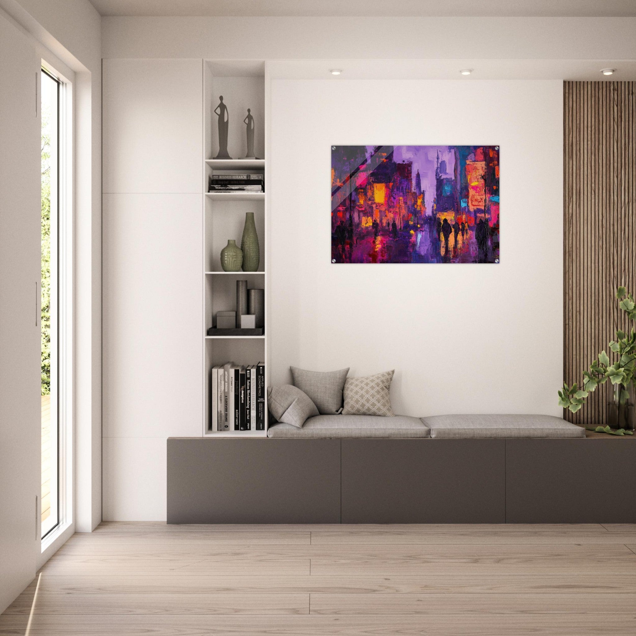 Acrylic Print Landscape - A cityscape bathed in the dim glow of streetligh 3 - Shop Ai Art WebShop - Digital Art online Store