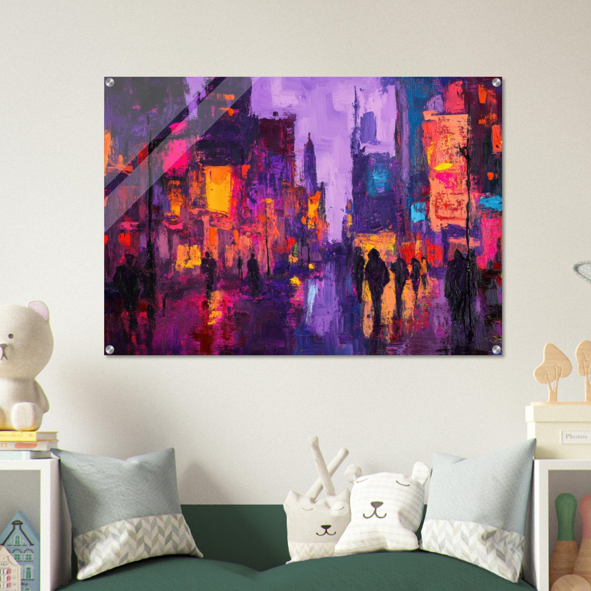 Acrylic Print Landscape - A cityscape bathed in the dim glow of streetligh 3 - Shop Ai Art WebShop - Digital Art online Store