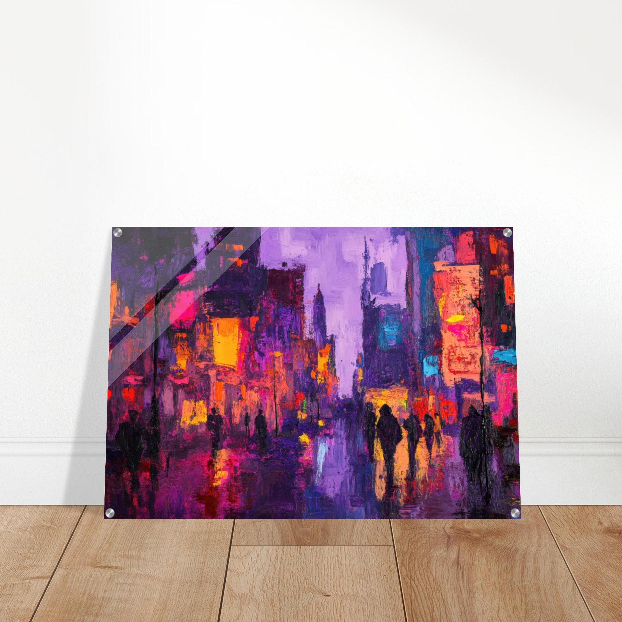 Acrylic Print Landscape - A cityscape bathed in the dim glow of streetligh 3 - Shop Ai Art WebShop - Digital Art online Store