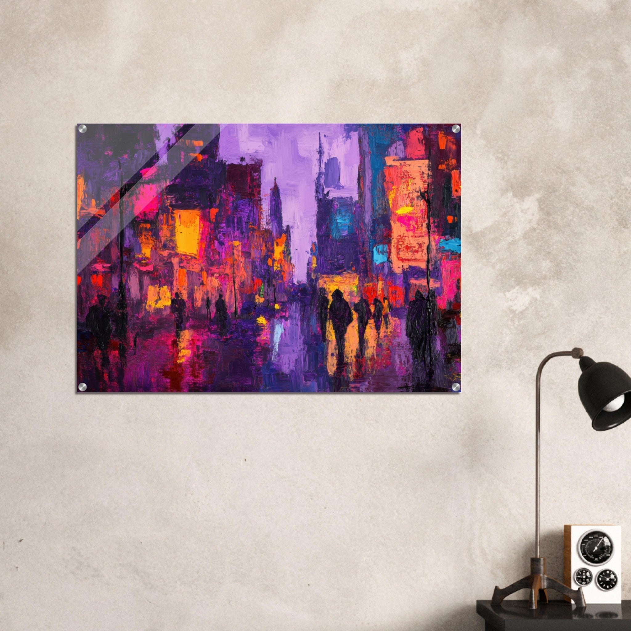 Acrylic Print Landscape - A cityscape bathed in the dim glow of streetligh 3 - Shop Ai Art WebShop - Digital Art online Store