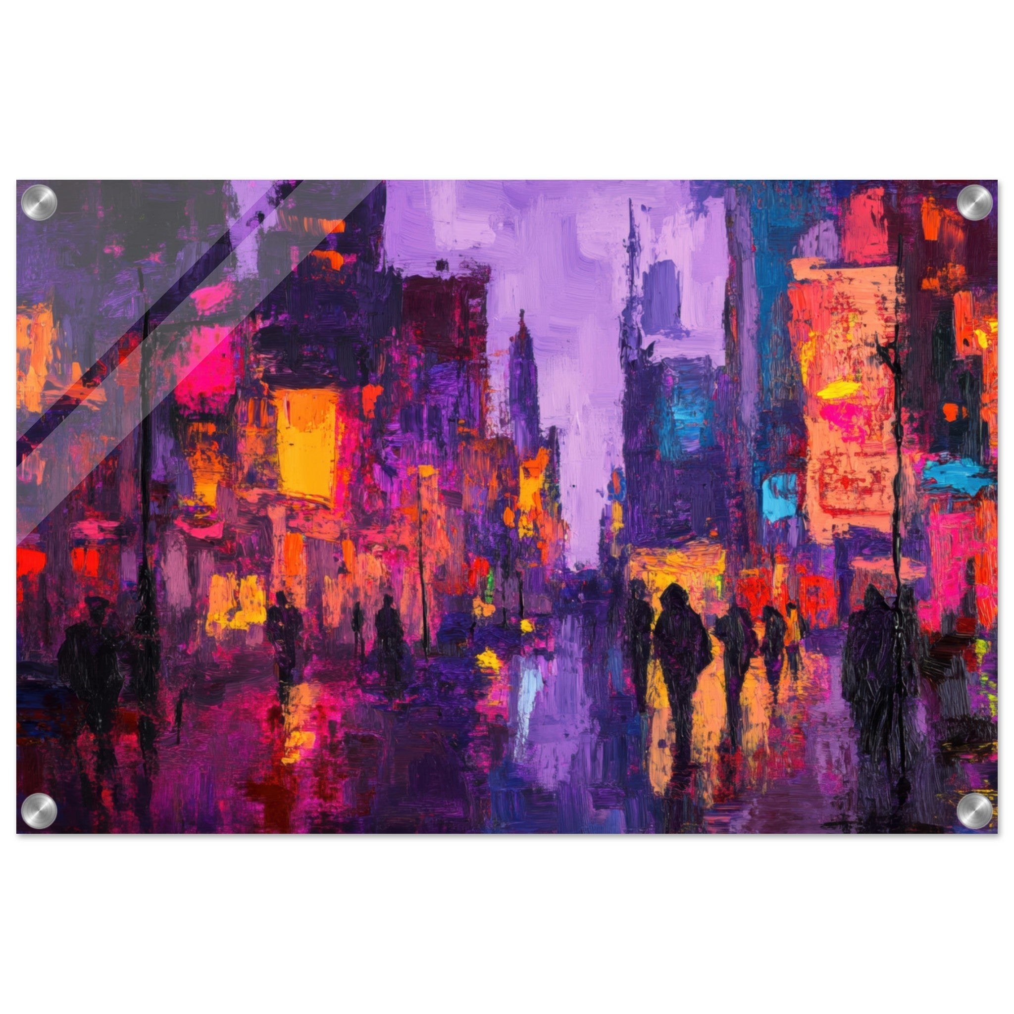 Acrylic Print Landscape - A cityscape bathed in the dim glow of streetligh 3 - Shop Ai Art WebShop - Digital Art online Store