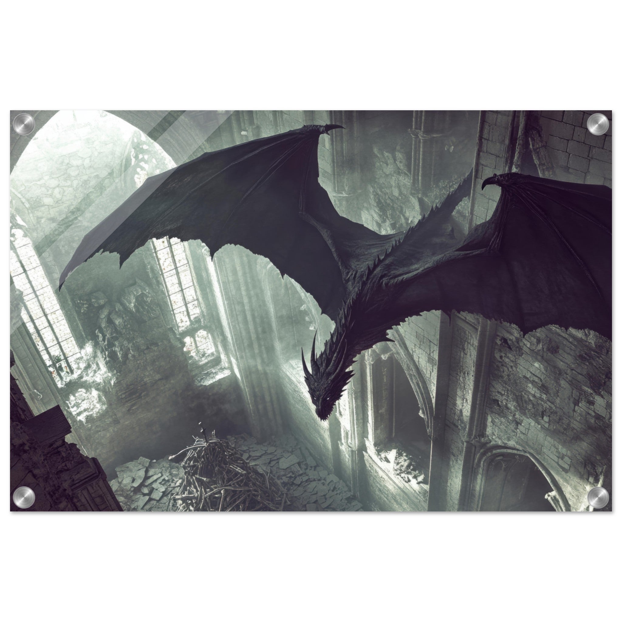 Acrylic Print Landscape - Gothic Shadow Dragons Lair Gothic Dramatic High 2 - Shop Ai Art WebShop - Digital Art online Store