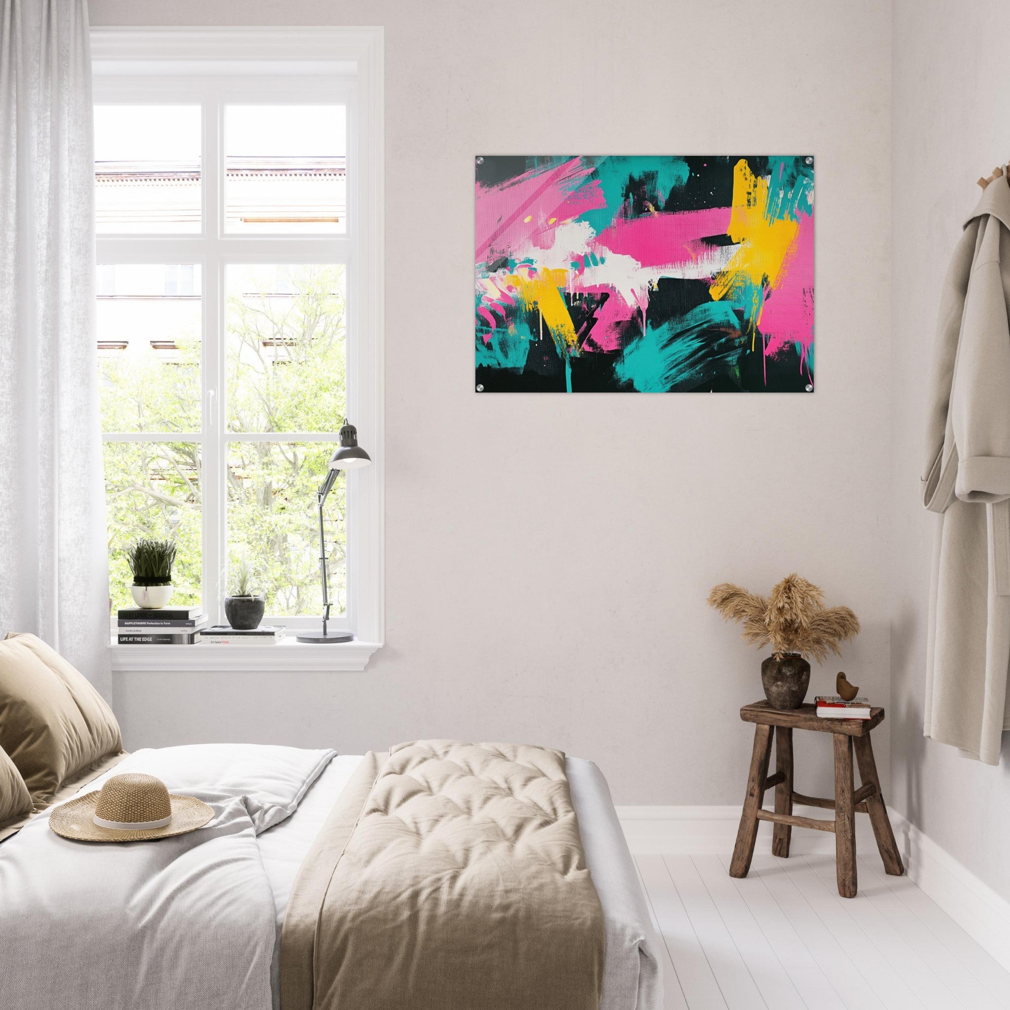 Acrylic Print Landscape - Neon Reverie An explosion of neon lights in pink - Shop Ai Art WebShop - Digital Art online Store