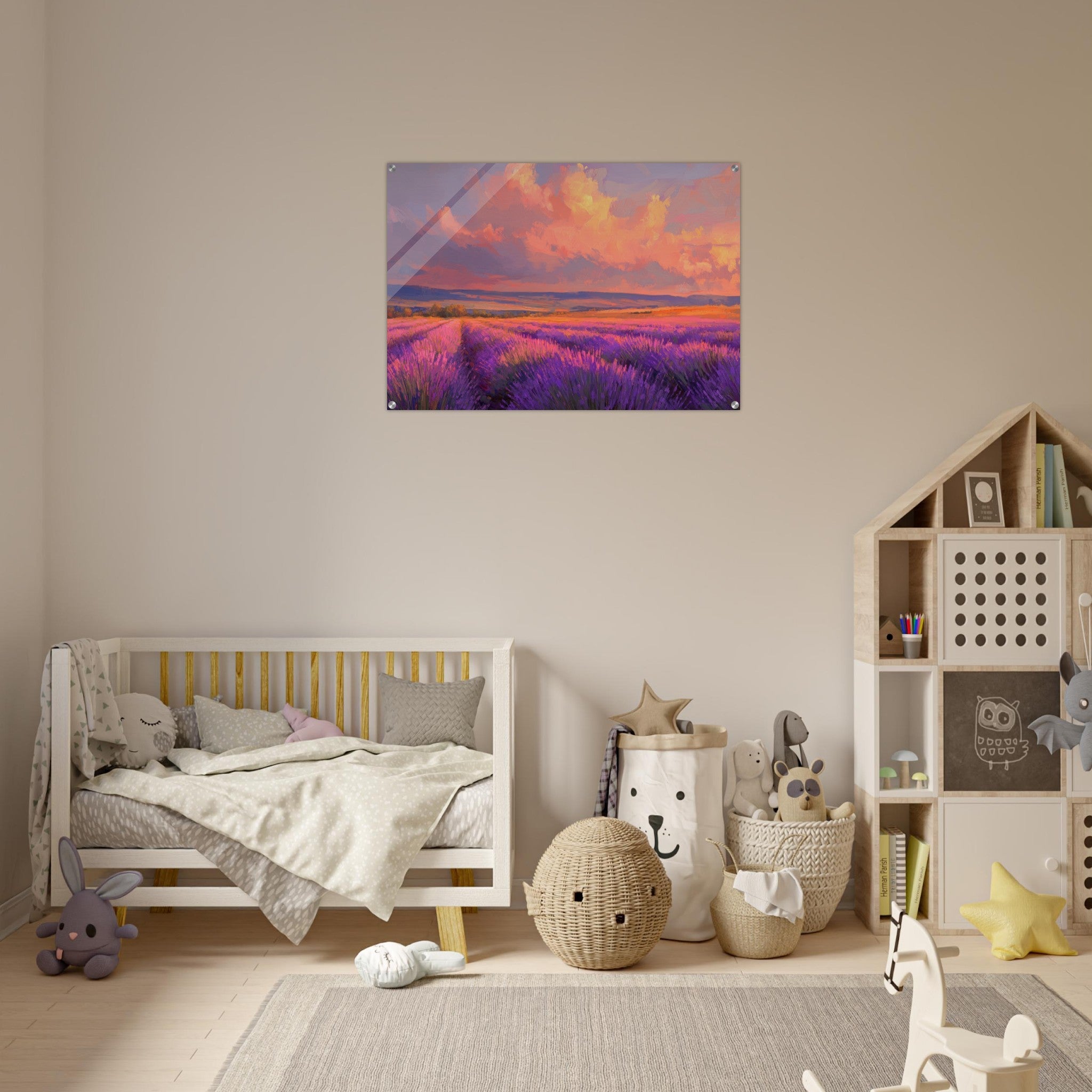 Acrylic Print Landscape - Rolling lavender fields under a pink - hued sunset - Shop Ai Art WebShop - Digital Art online Store