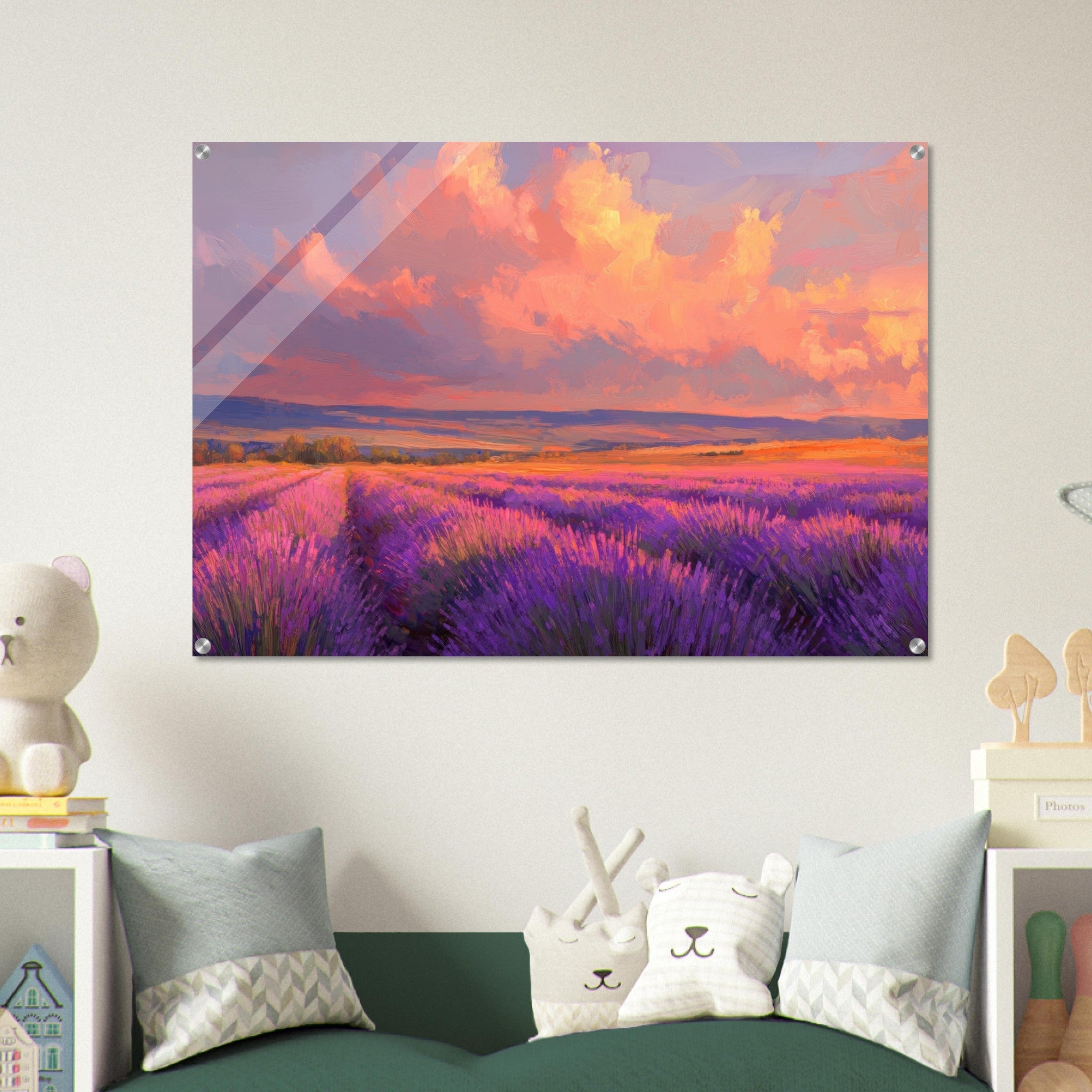 Acrylic Print Landscape - Rolling lavender fields under a pink - hued sunset - Shop Ai Art WebShop - Digital Art online Store