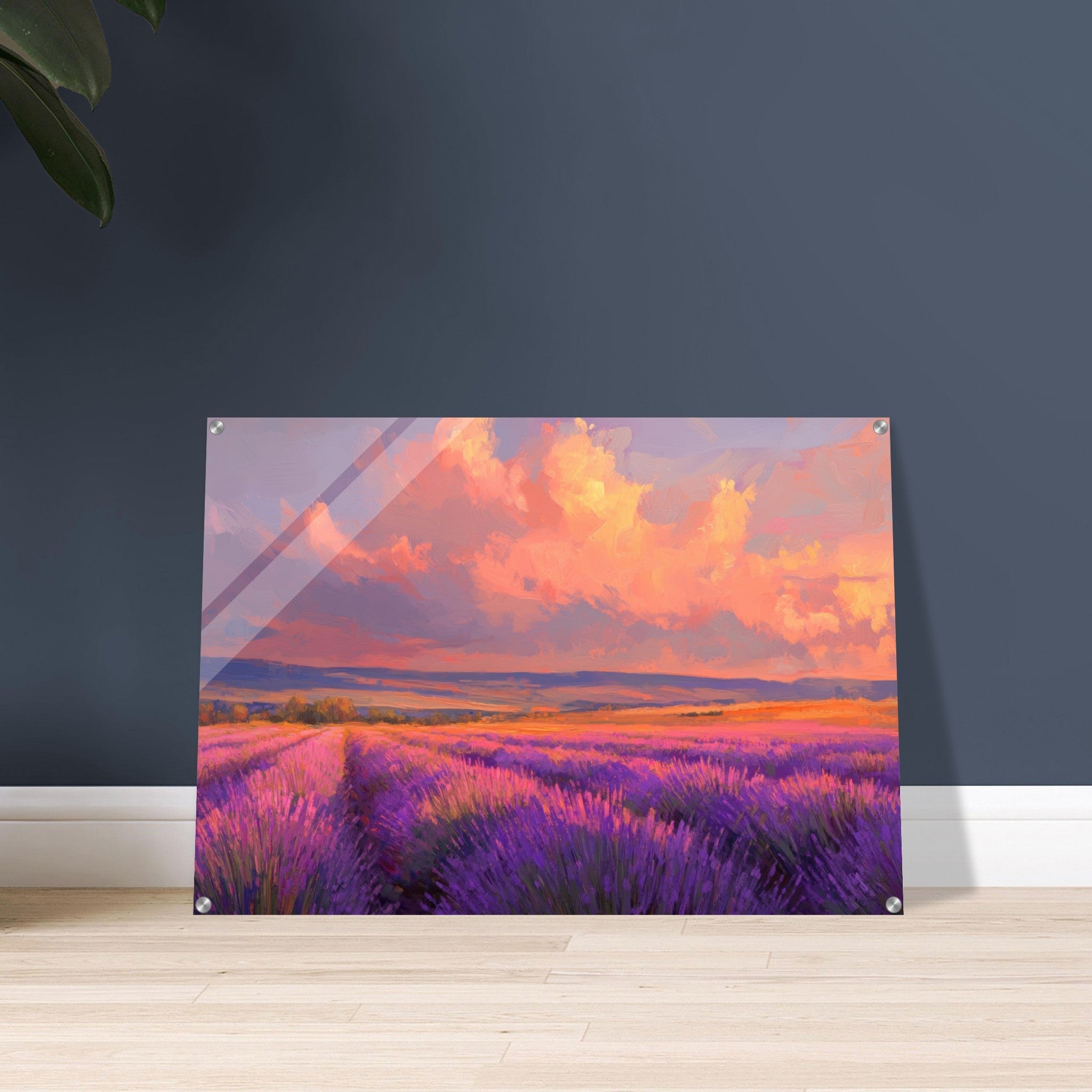 Acrylic Print Landscape - Rolling lavender fields under a pink - hued sunset - Shop Ai Art WebShop - Digital Art online Store
