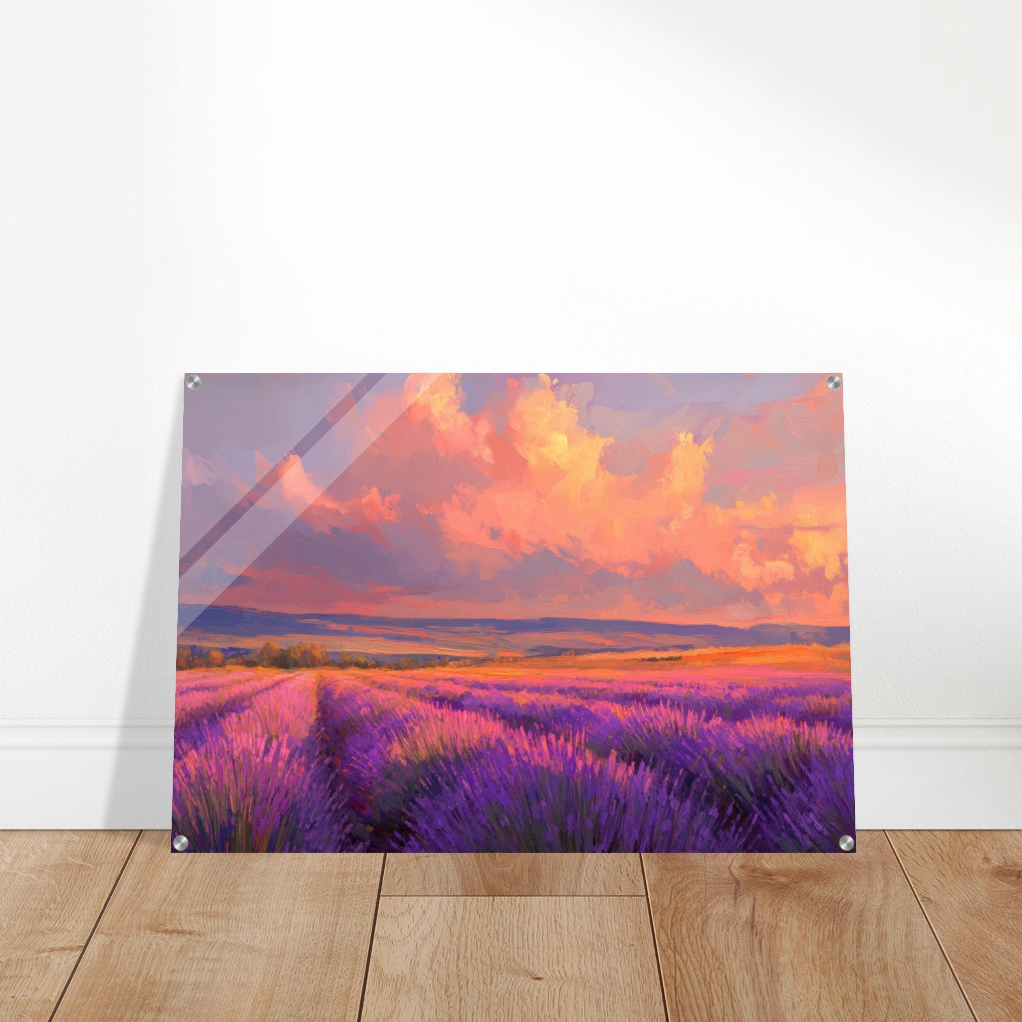 Acrylic Print Landscape - Rolling lavender fields under a pink - hued sunset - Shop Ai Art WebShop - Digital Art online Store