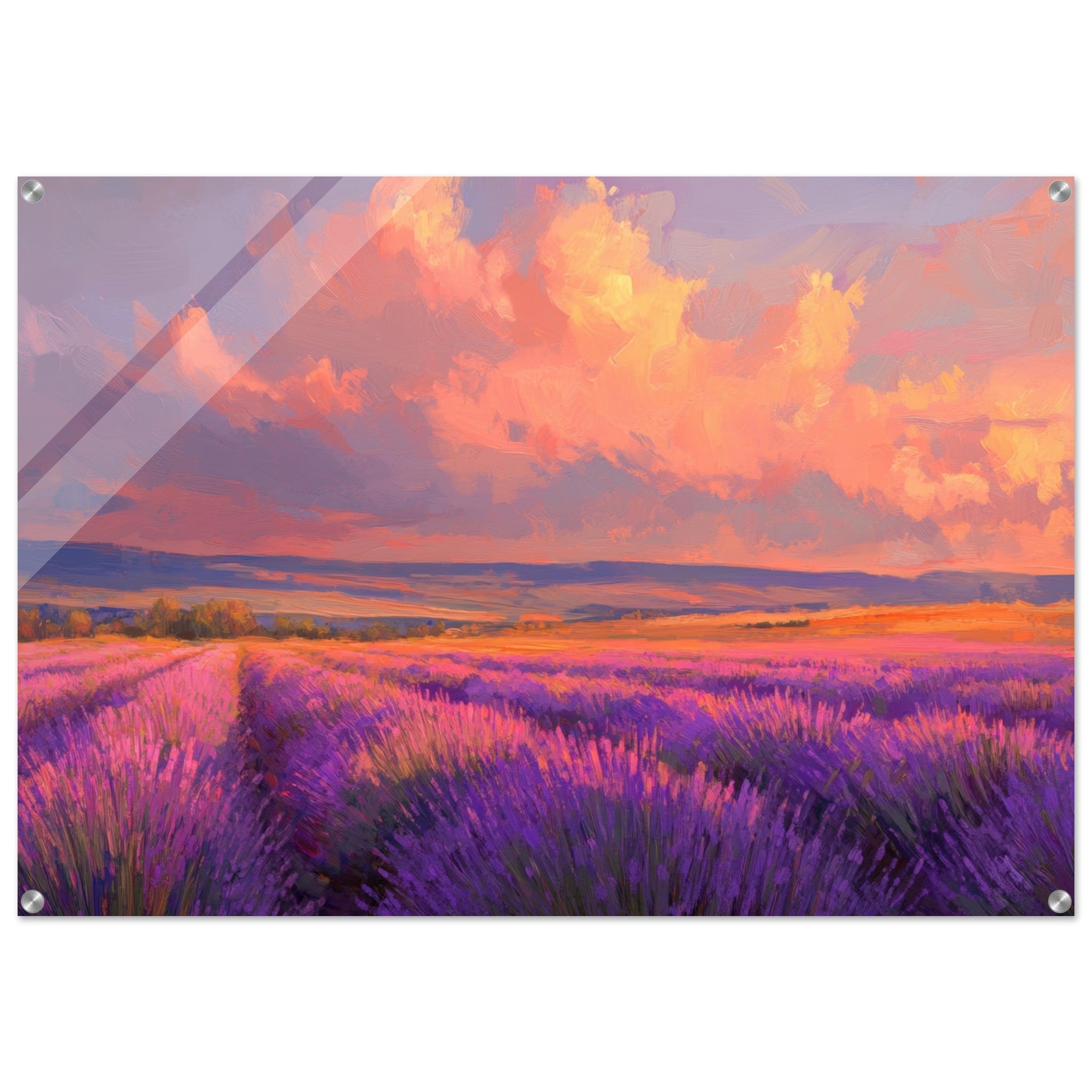 Acrylic Print Landscape - Rolling lavender fields under a pink - hued sunset - Shop Ai Art WebShop - Digital Art online Store