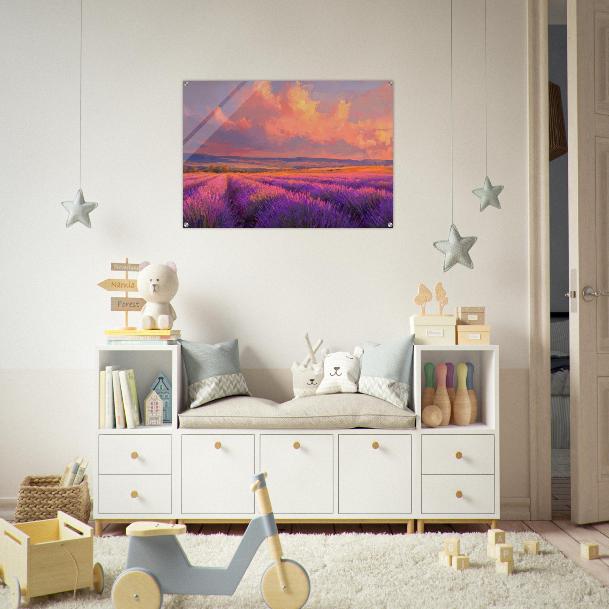 Acrylic Print Landscape - Rolling lavender fields under a pink - hued sunset - Shop Ai Art WebShop - Digital Art online Store