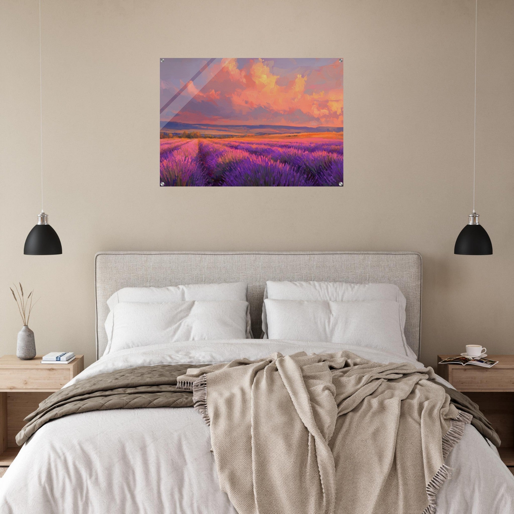 Acrylic Print Landscape - Rolling lavender fields under a pink - hued sunset - Shop Ai Art WebShop - Digital Art online Store