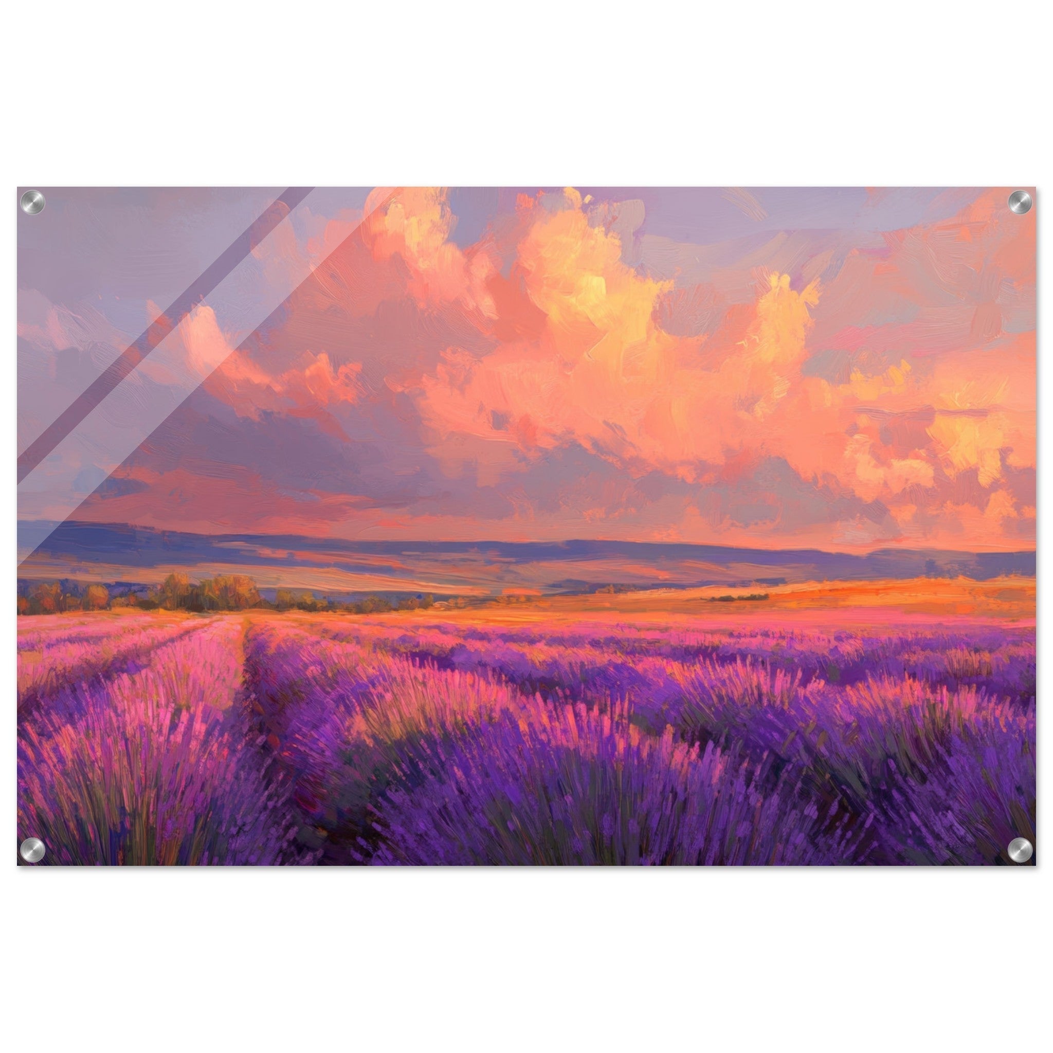 Acrylic Print Landscape - Rolling lavender fields under a pink - hued sunset - Shop Ai Art WebShop - Digital Art online Store