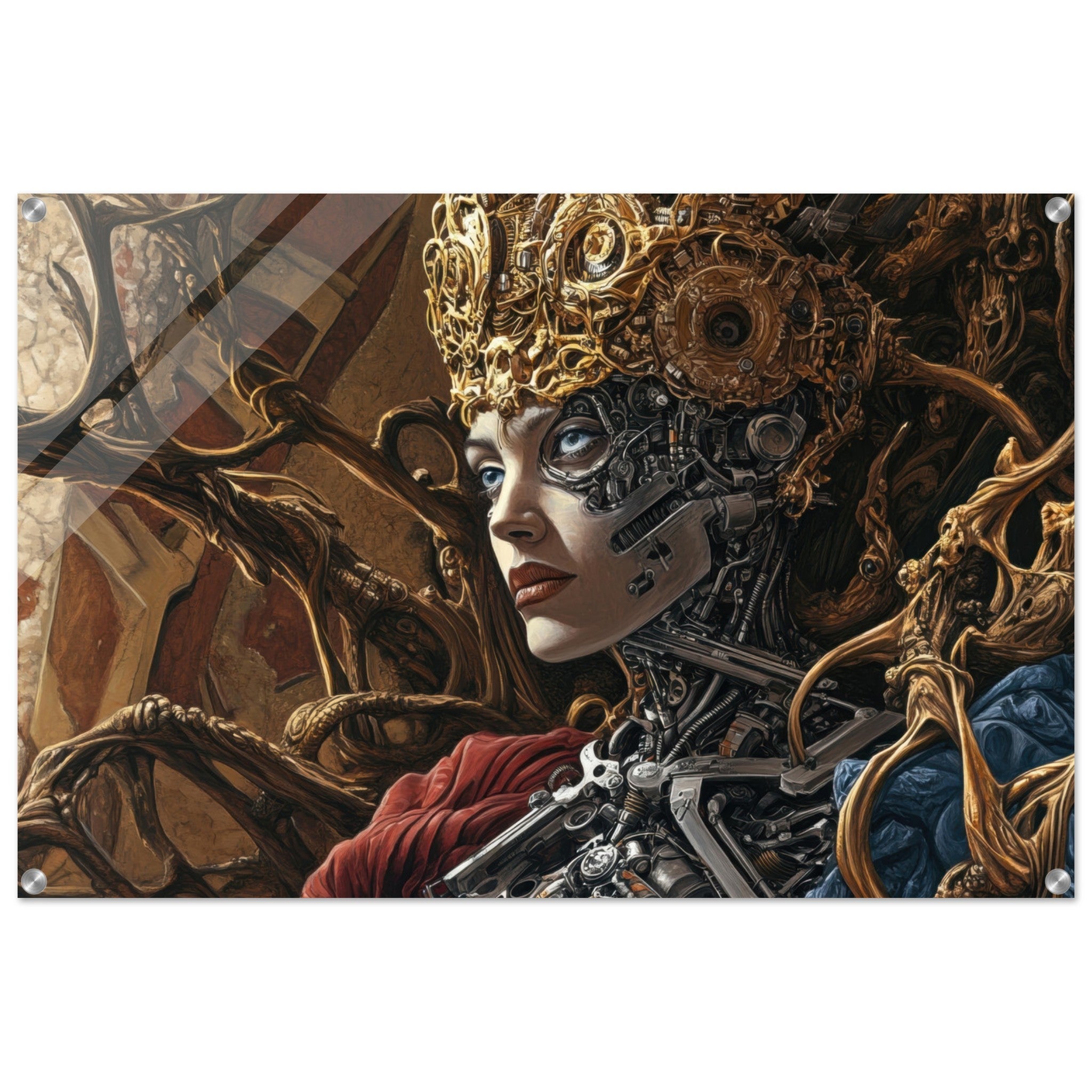 Acrylic Print Landscape - Surrealist Hybrid Queen on a Biomechanical Thrown 3 - Shop Ai Art WebShop - Digital Art online Store
