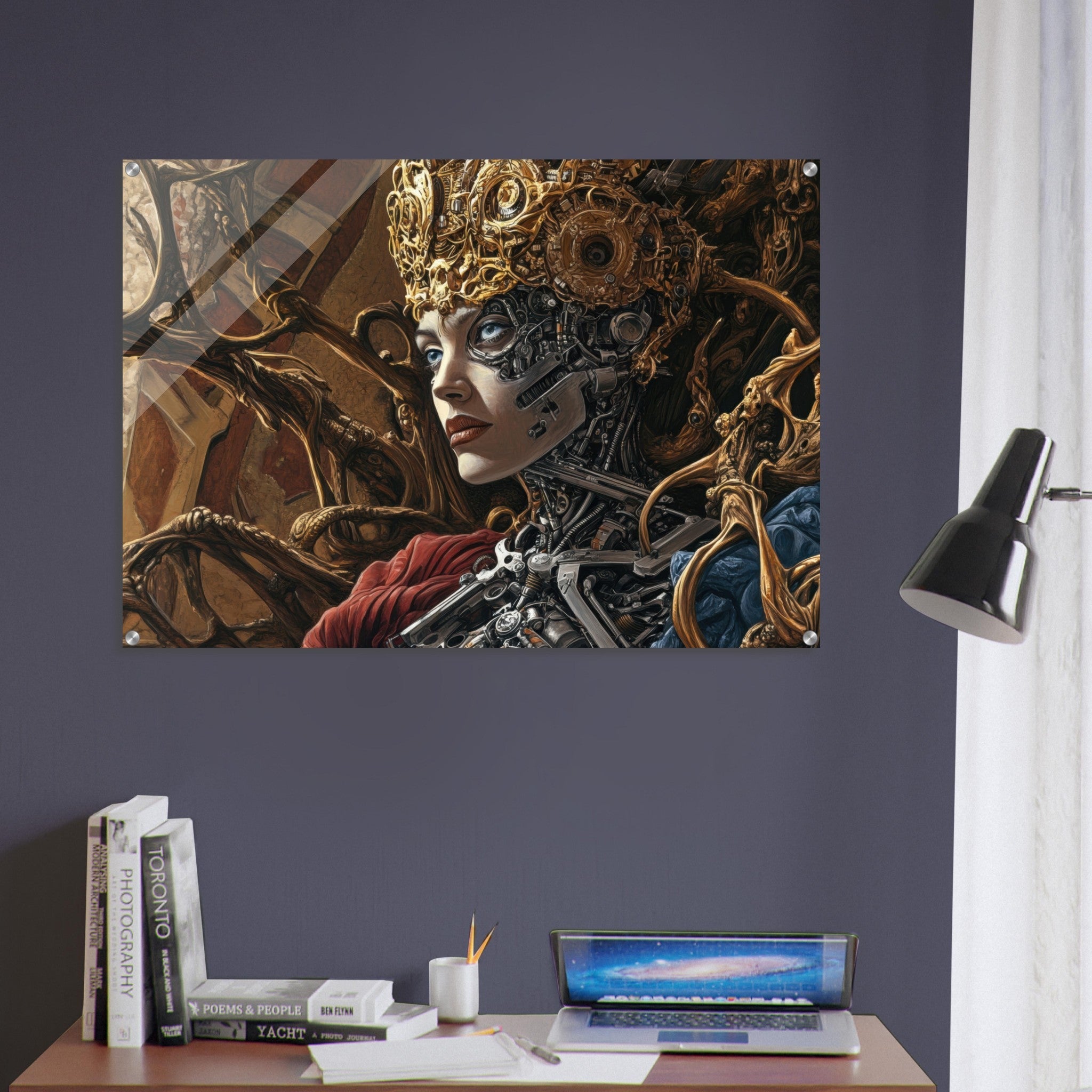 Acrylic Print Landscape - Surrealist Hybrid Queen on a Biomechanical Thrown 3 - Shop Ai Art WebShop - Digital Art online Store