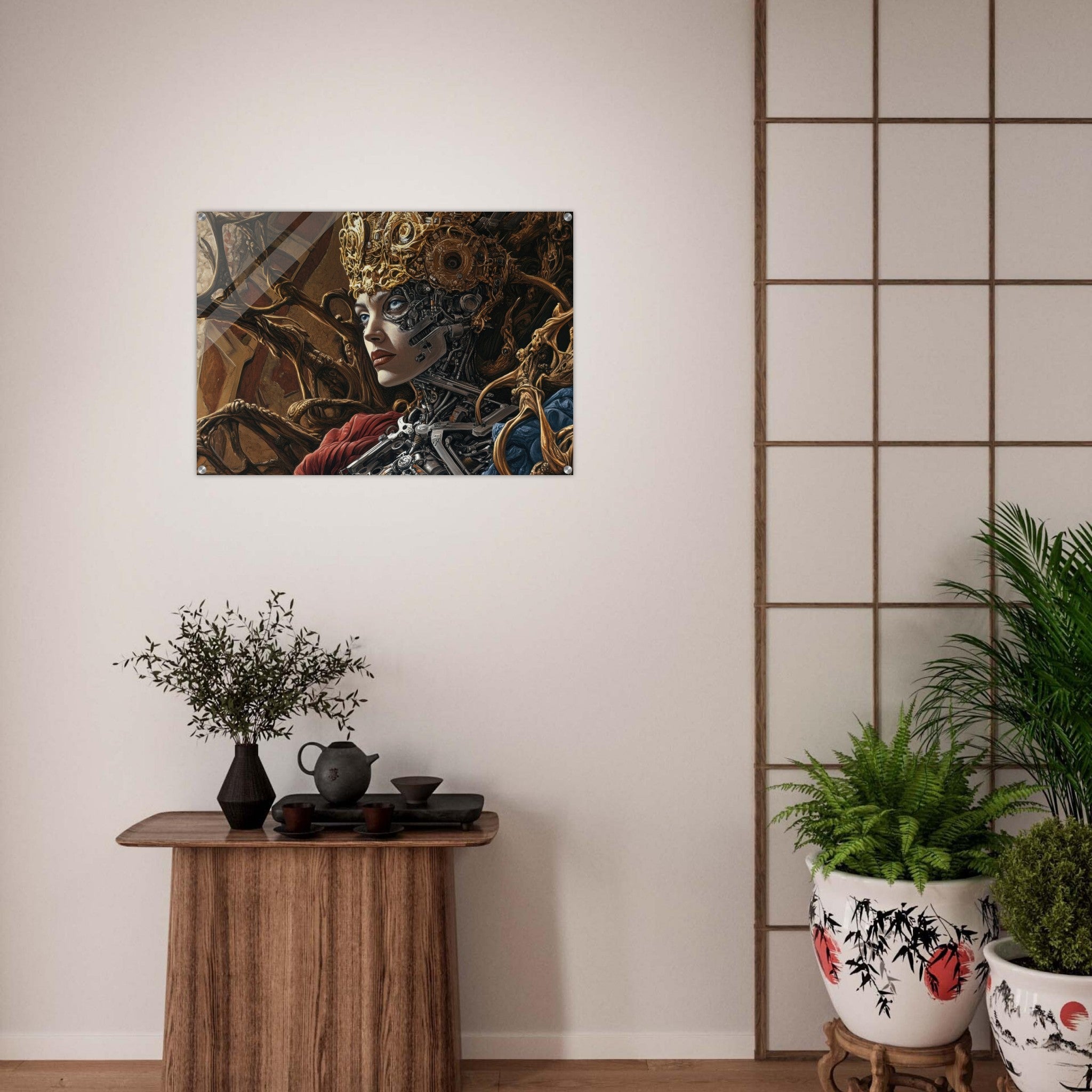 Acrylic Print Landscape - Surrealist Hybrid Queen on a Biomechanical Thrown 3 - Shop Ai Art WebShop - Digital Art online Store