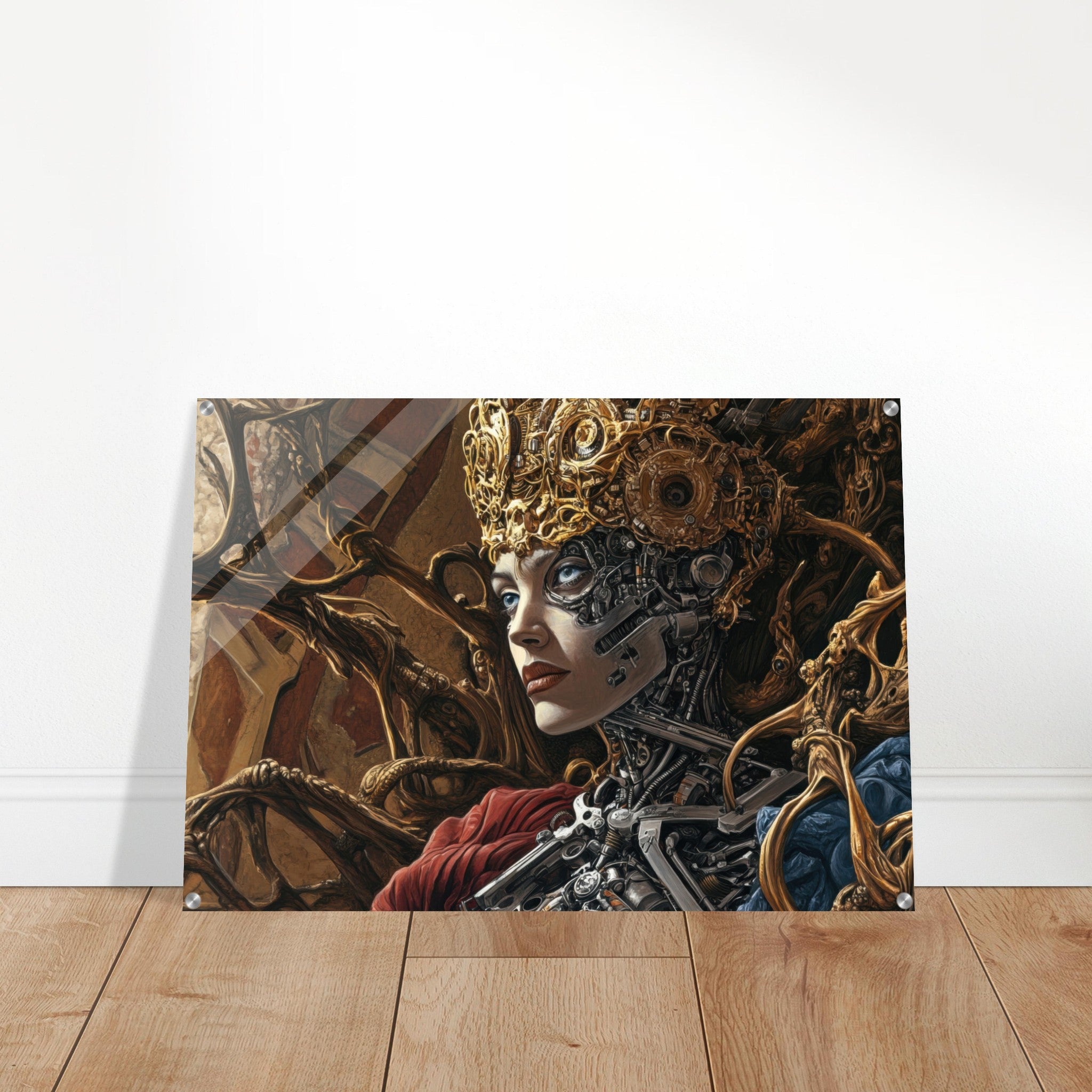 Acrylic Print Landscape - Surrealist Hybrid Queen on a Biomechanical Thrown 3 - Shop Ai Art WebShop - Digital Art online Store