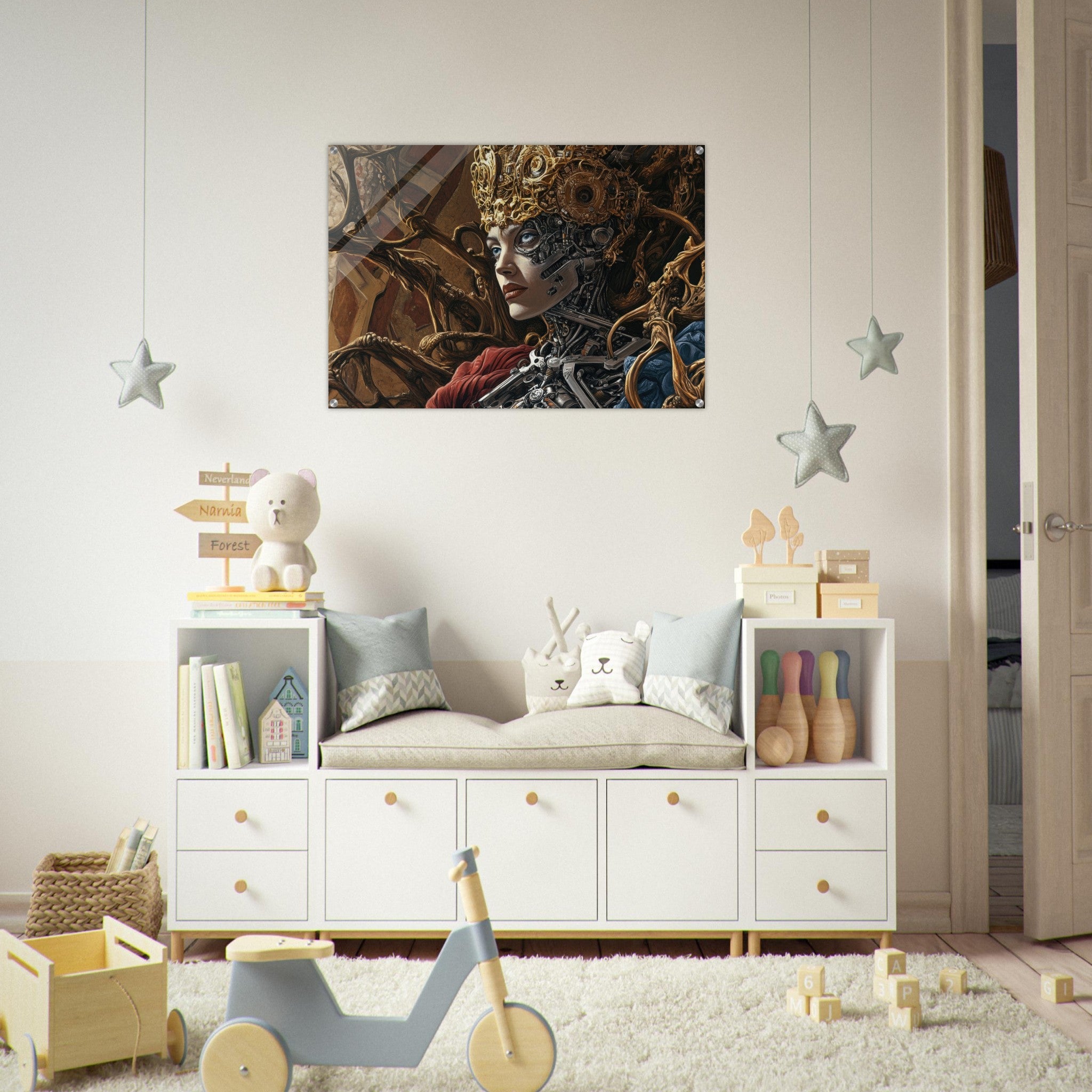 Acrylic Print Landscape - Surrealist Hybrid Queen on a Biomechanical Thrown 3 - Shop Ai Art WebShop - Digital Art online Store