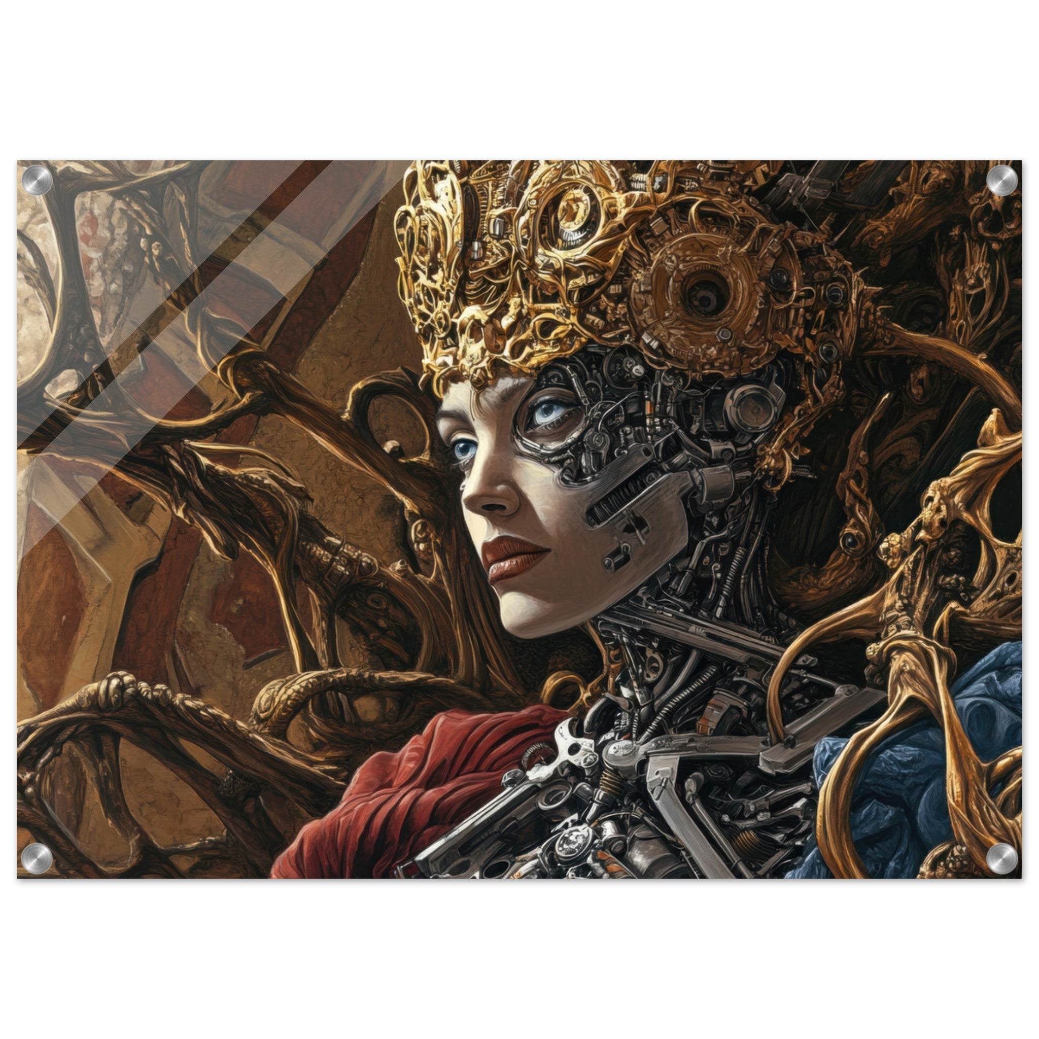 Acrylic Print Landscape - Surrealist Hybrid Queen on a Biomechanical Thrown 3 - Shop Ai Art WebShop - Digital Art online Store
