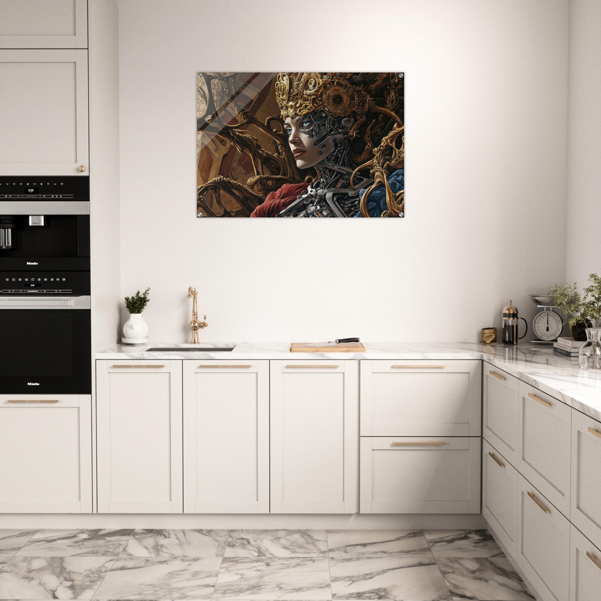 Acrylic Print Landscape - Surrealist Hybrid Queen on a Biomechanical Thrown 3 - Shop Ai Art WebShop - Digital Art online Store