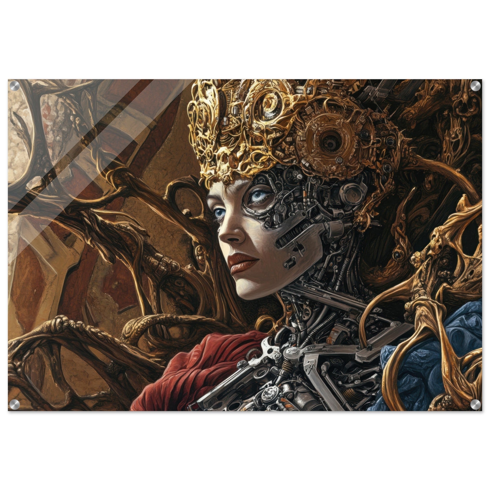 Acrylic Print Landscape - Surrealist Hybrid Queen on a Biomechanical Thrown 3 - Shop Ai Art WebShop - Digital Art online Store